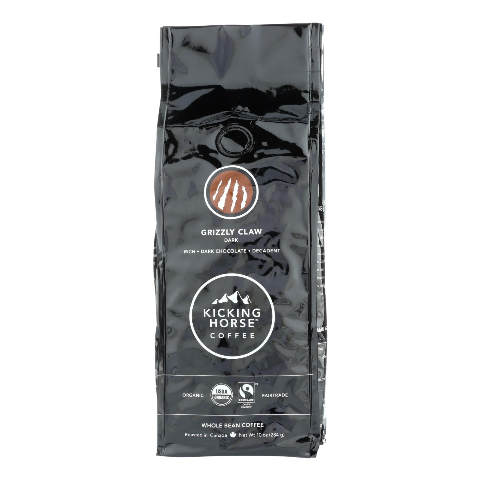 Kicking Horse Coffee - Organic - Whole Bean - Grizzly Claw - Dark Roast - 10 oz - case of 6
