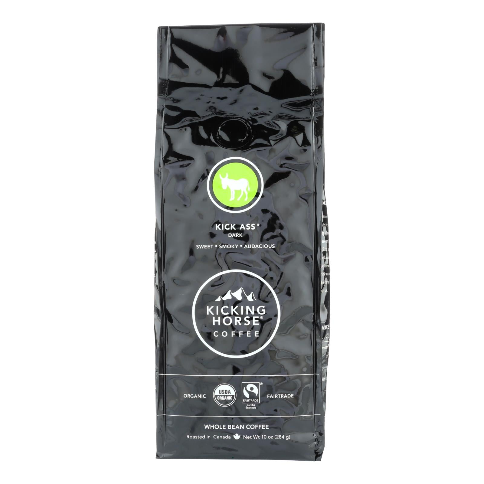 Kicking Horse Coffee - Organic - Whole Bean - Kick Ass - Dark Roast - 10 oz - case of 6