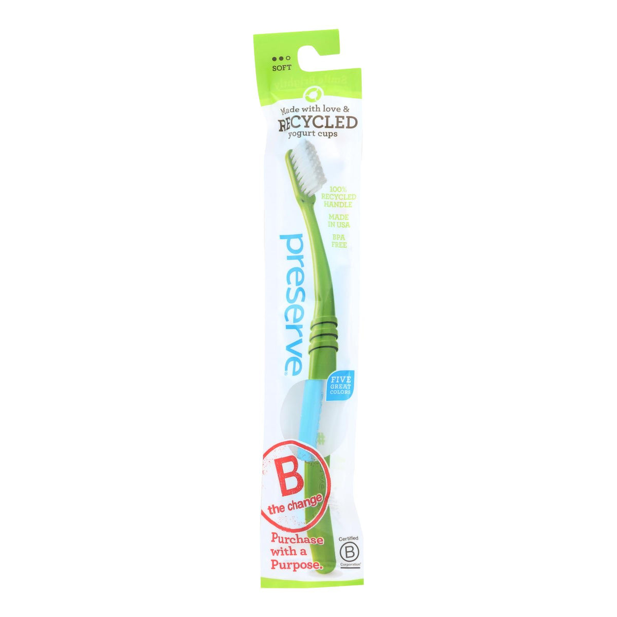 Preserve Adult Toothbrush in a Lightweight Pouch Soft - 6 Pack - Assorted Colors