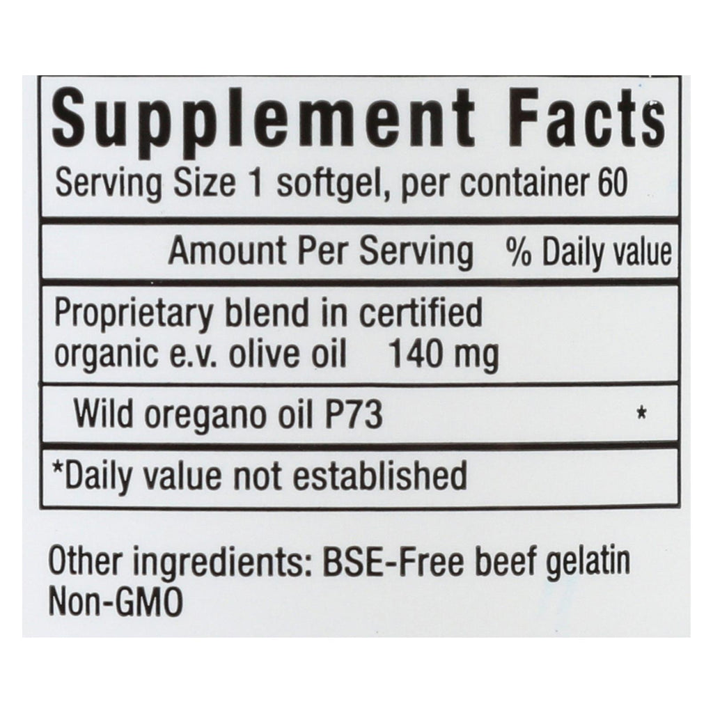 North American Herb and Spice Oreganol Oil of Wild Oregano - 60 Gelatin Capsules