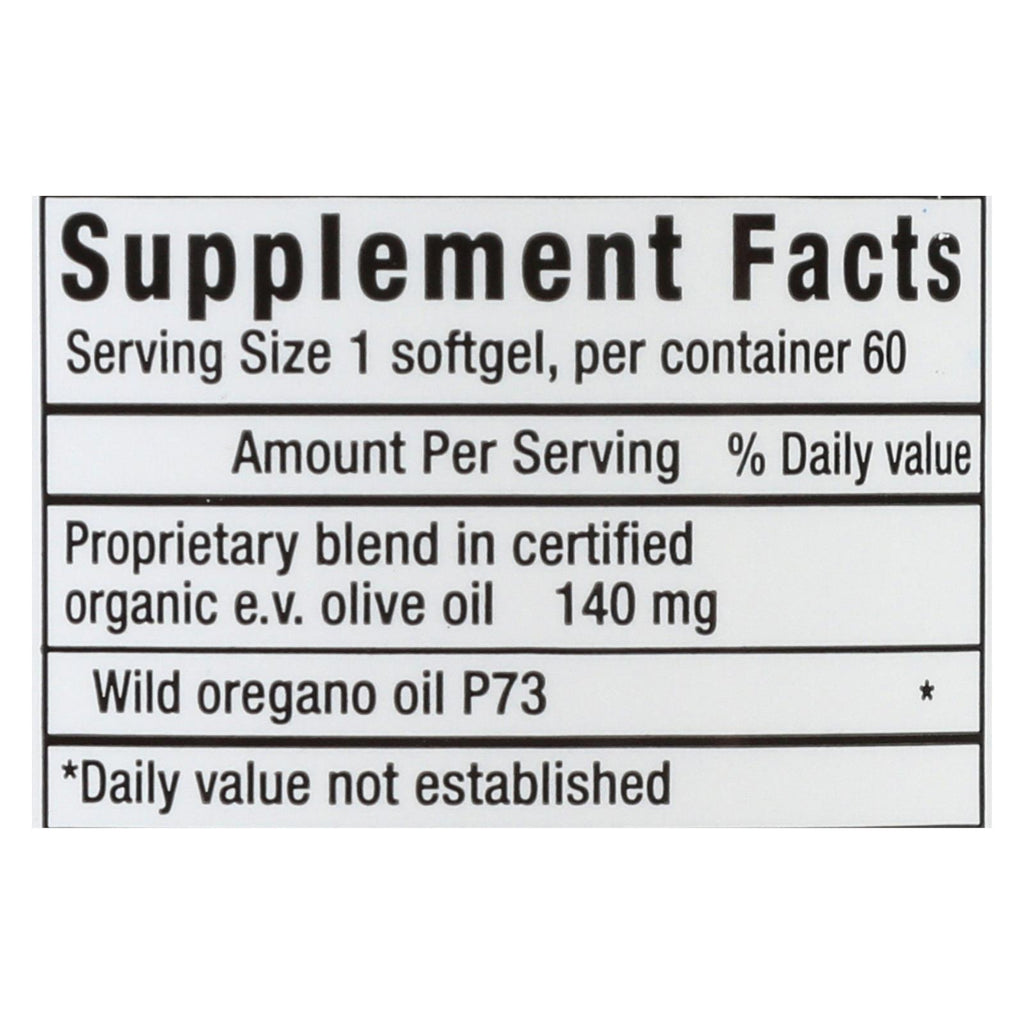 North American Herb and Spice Oreganol Oil of Wild Oregano - 60 Gelatin Capsules