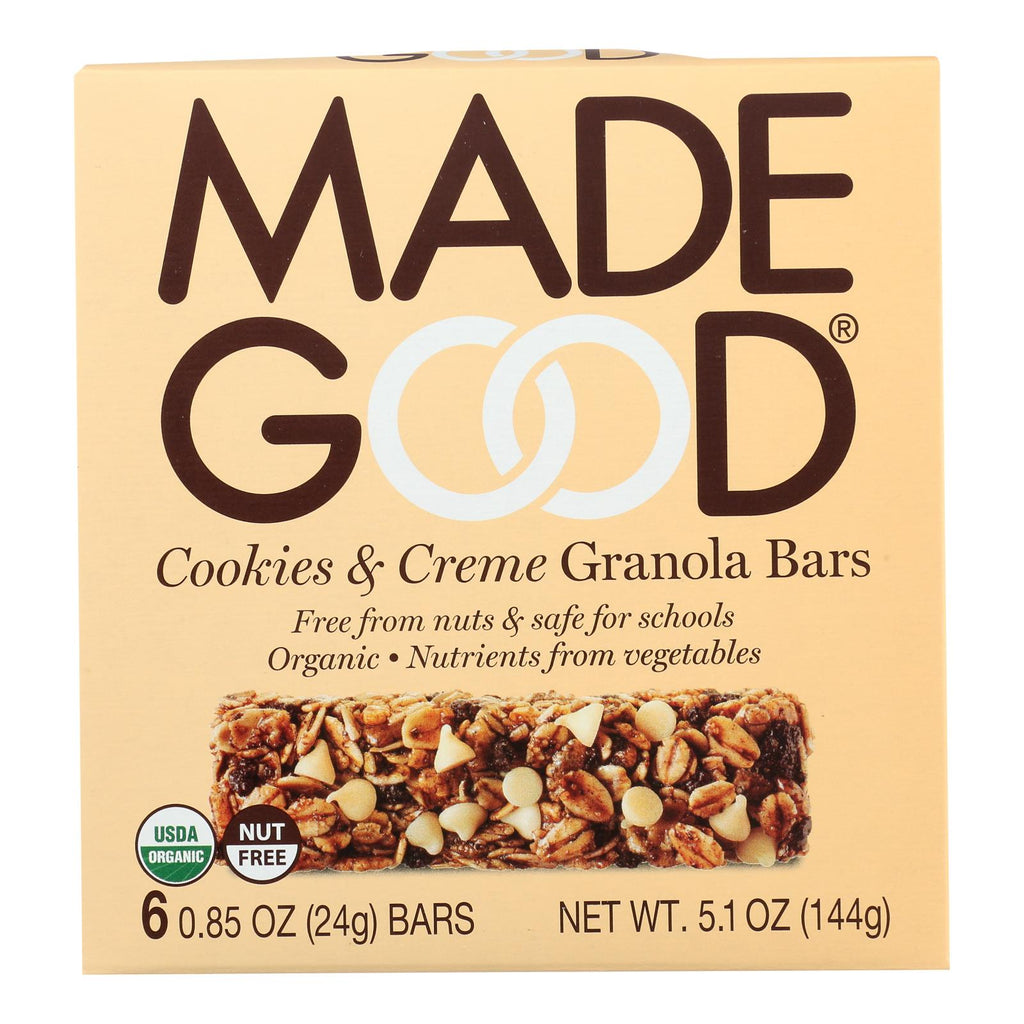 Made Good, Organic Granola Bar Cookies & Cream, Case Of 6, 6/.85 oz