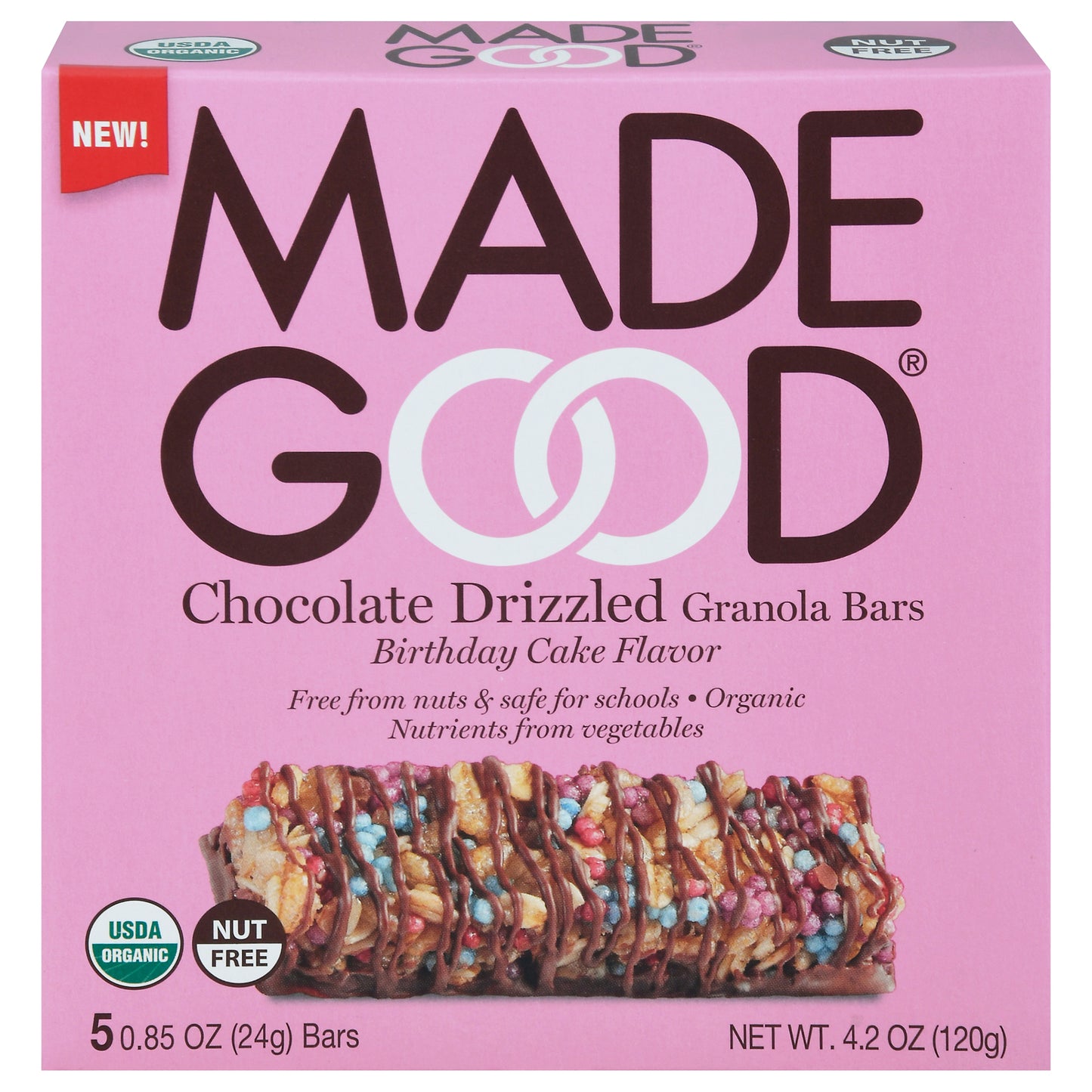Made Good, Organic Granola Bar Chocolate Drizzled Birthday Cake, Case Of 6, 5/.85 oz