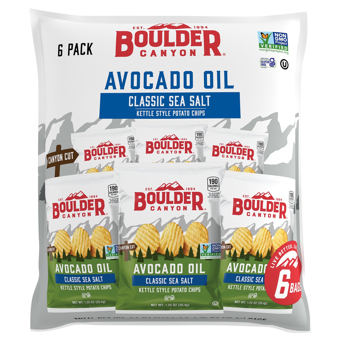Boulder Canyon, Kettle Style Potato Chips Classic Sea Salt, Case Of 8, 6/1.25 oz.