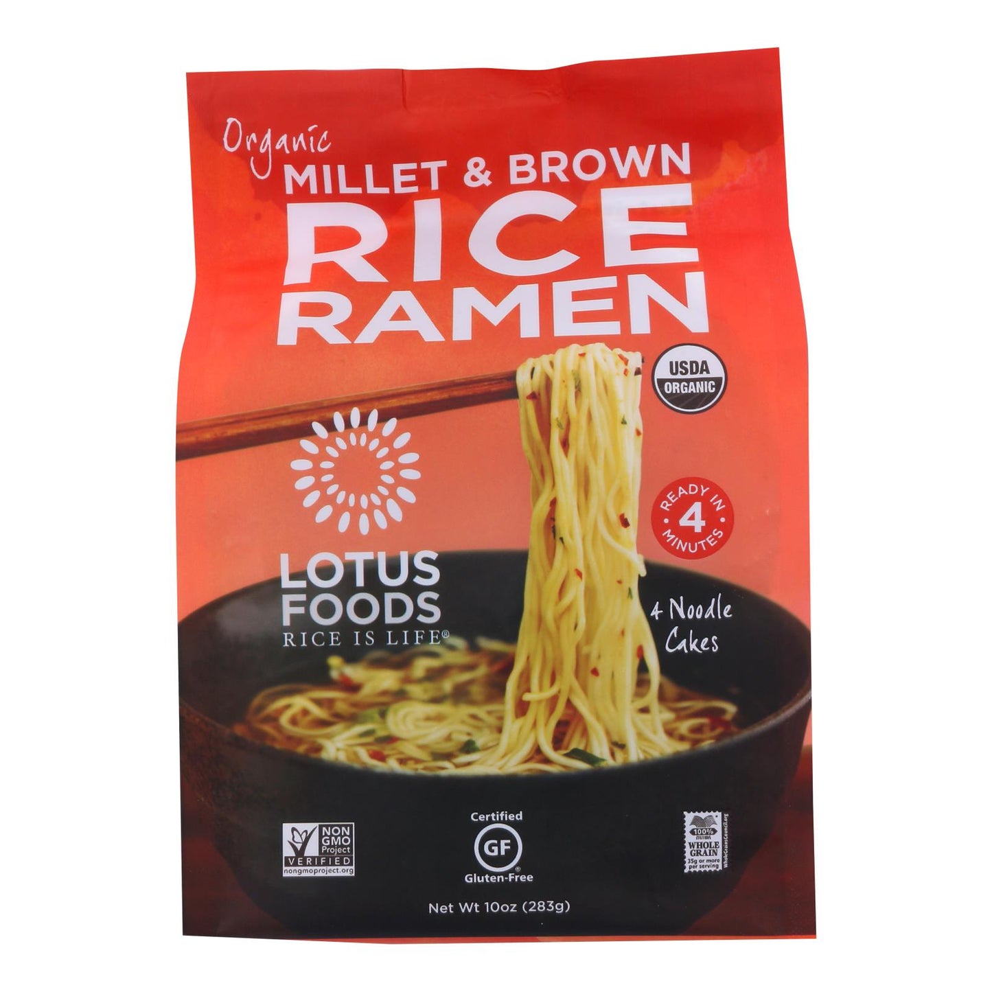 Lotus Foods Ramen - Organic - Millet and Brown Rice - 4 Ramen Cakes - 10 oz - case of 6