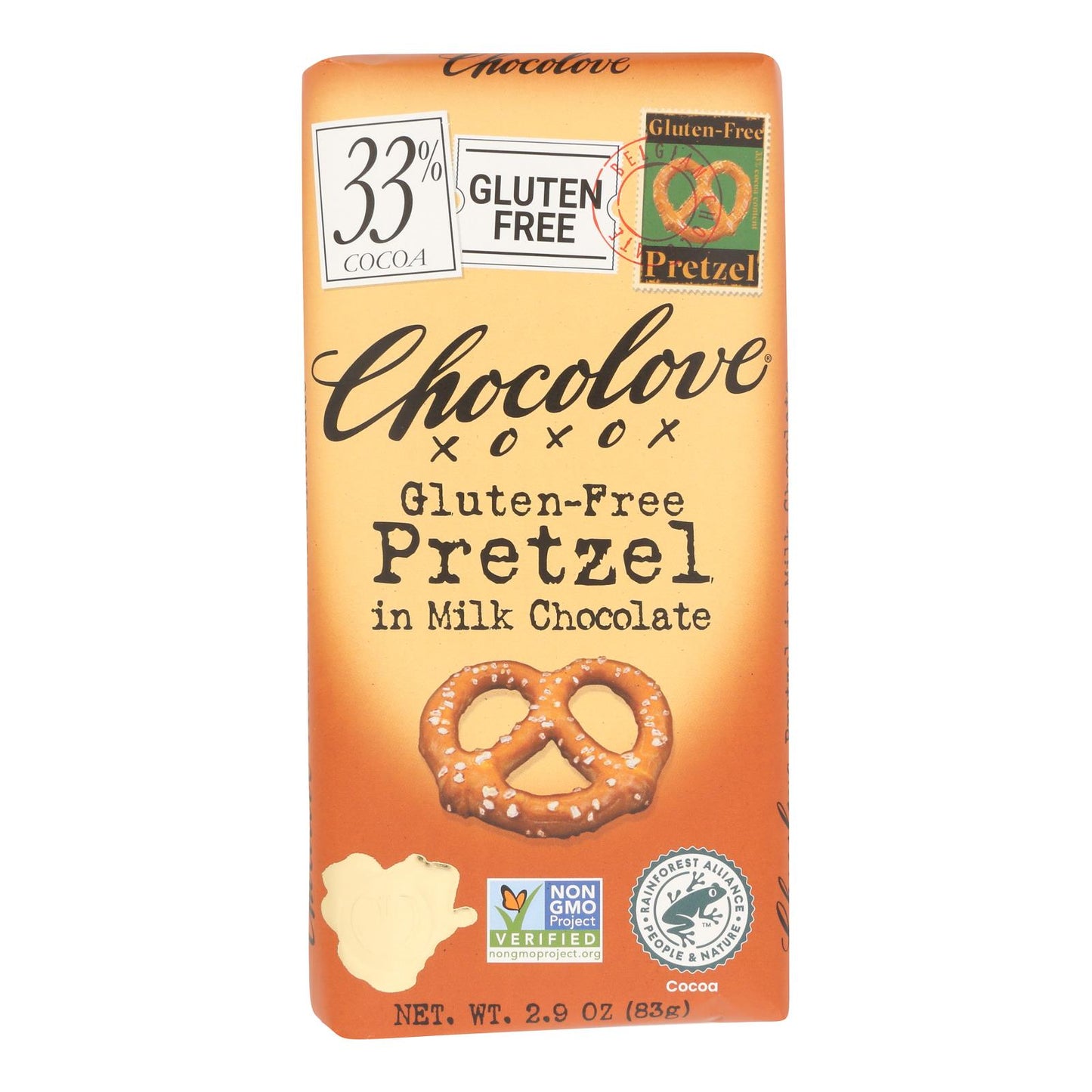 Chocolove Xoxox - Premium Chocolate Bar - Milk Chocolate - Pretzel - 2.9 oz Bars - Case of 12
