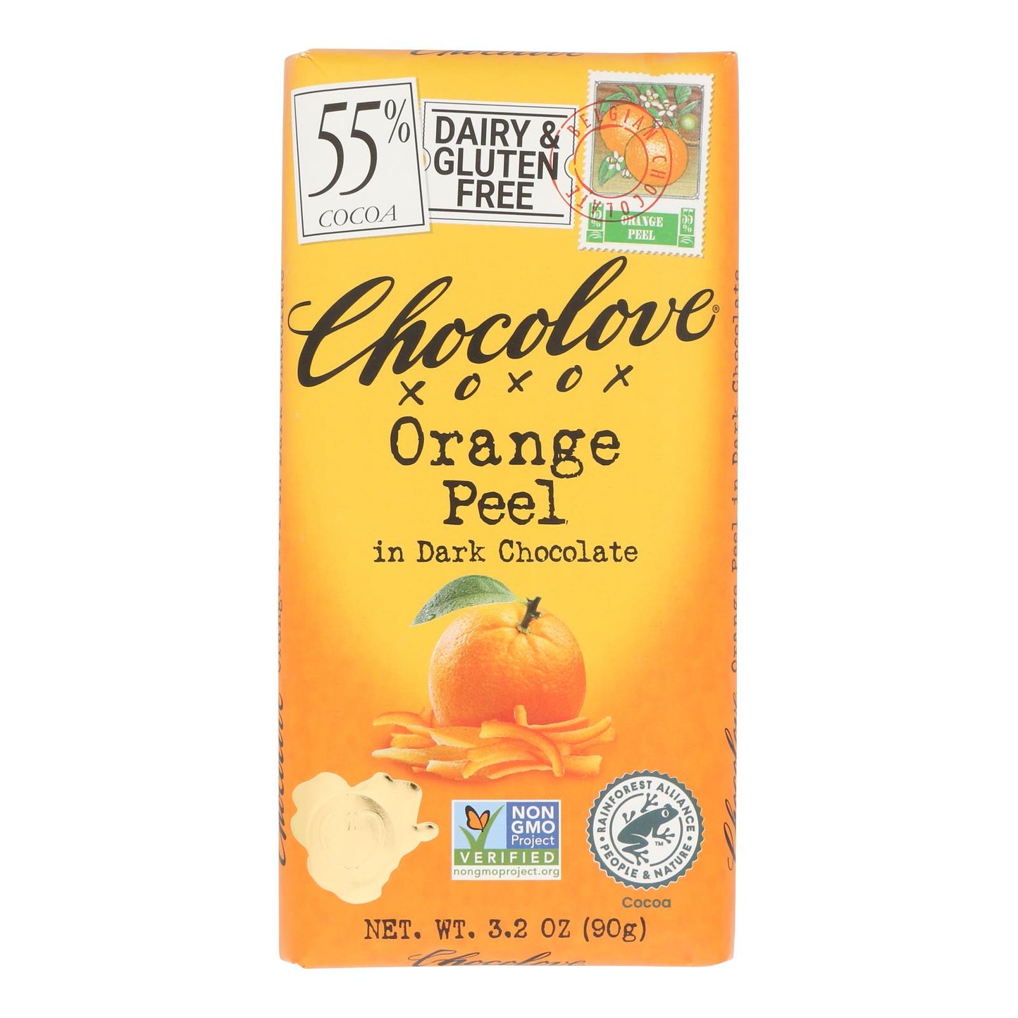 Chocolove Xoxox - Premium Chocolate Bar - Dark Chocolate - Orange Peel - 3.2 oz Bars - Case of 12