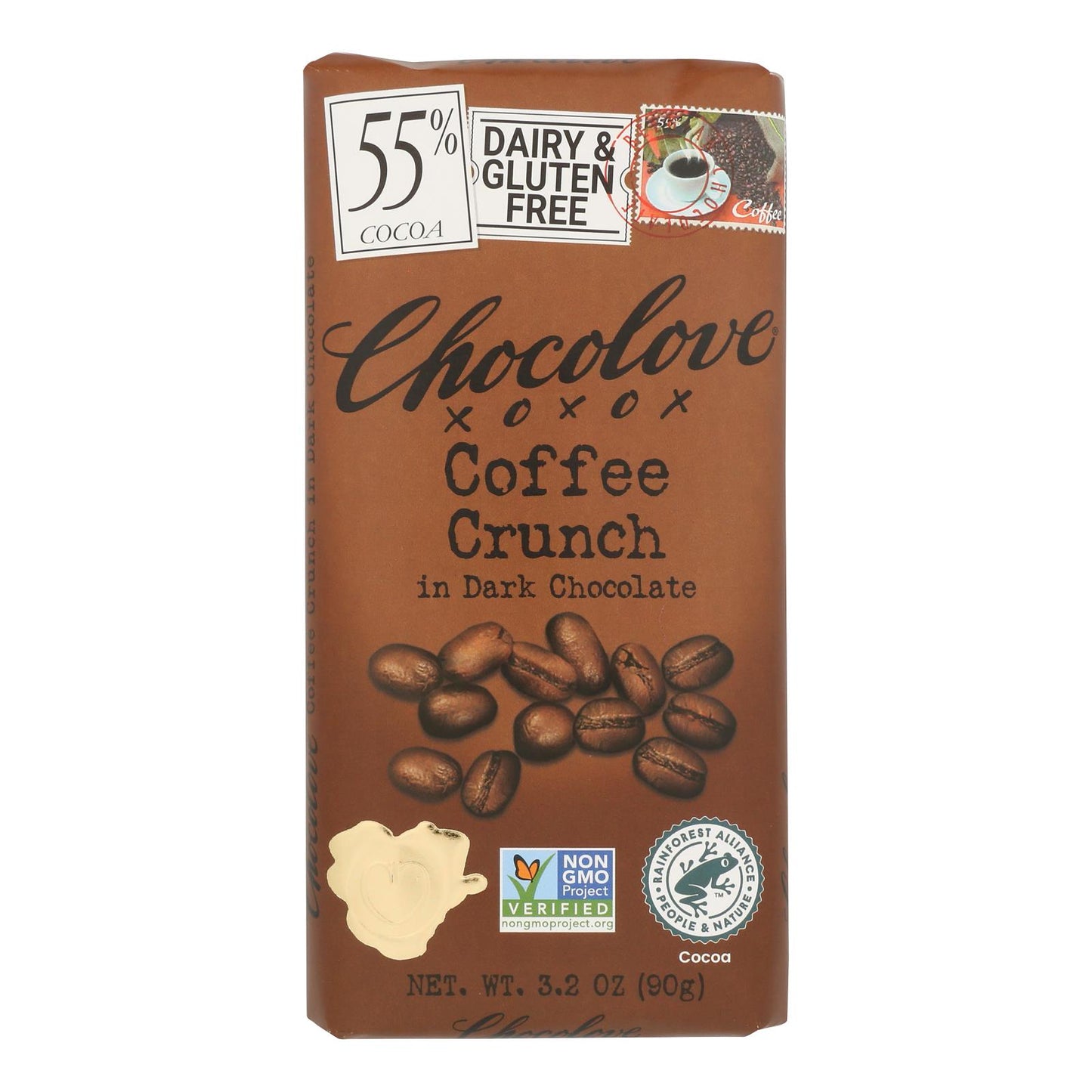 Chocolove Xoxox - Premium Chocolate Bar - Dark Chocolate - Coffee Crunch - 3.2 oz Bars - Case of 12