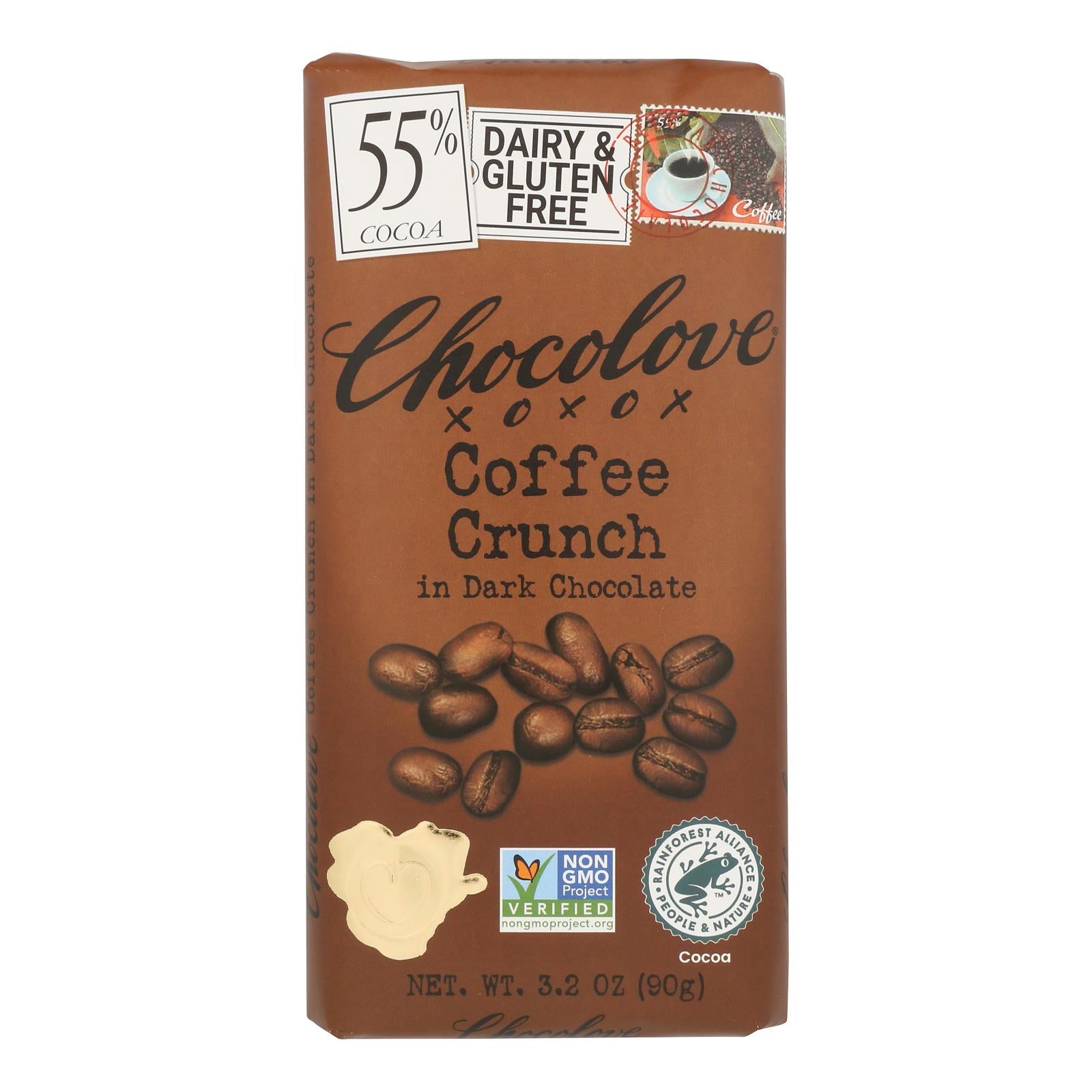 Chocolove Xoxox - Premium Chocolate Bar - Dark Chocolate - Coffee Crunch - 3.2 oz Bars - Case of 12