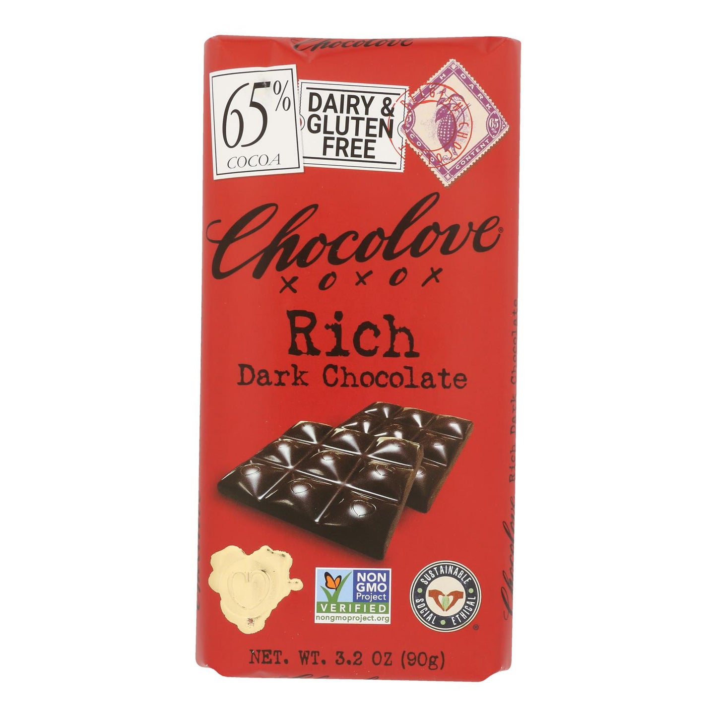 Chocolove Xoxox - Premium Chocolate Bar - Dark Chocolate - Rich - 3.2 oz Bars - Case of 12