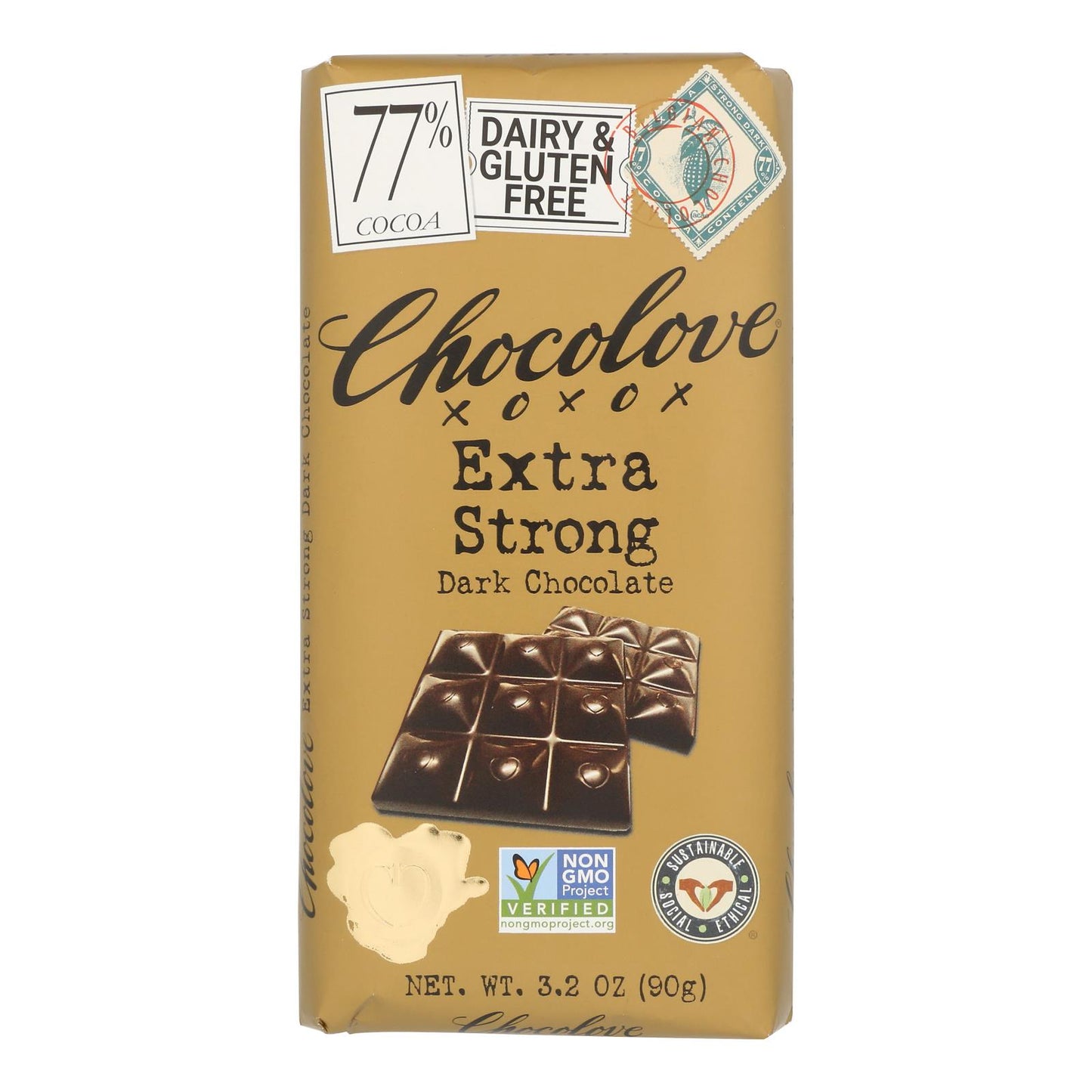 Chocolove Xoxox - Premium Chocolate Bar - Dark Chocolate - Extra Strong - 3.2 oz Bars - Case of 12