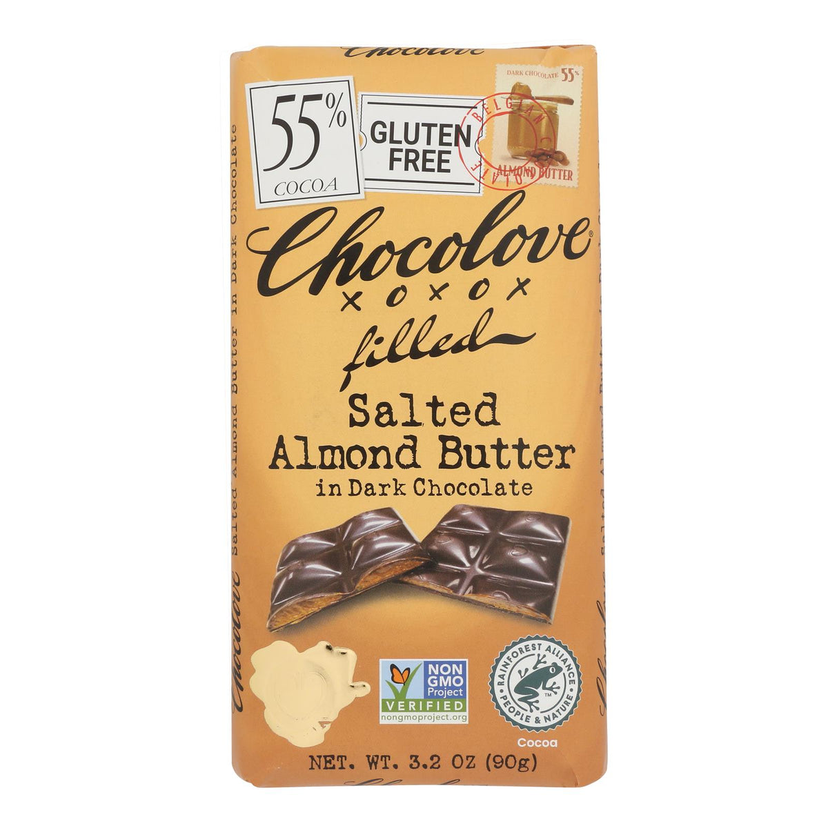 Chocolove Xoxox - Dark Chocolate Bar - Salted Almond Butter - Case of 10 - 3.2 oz