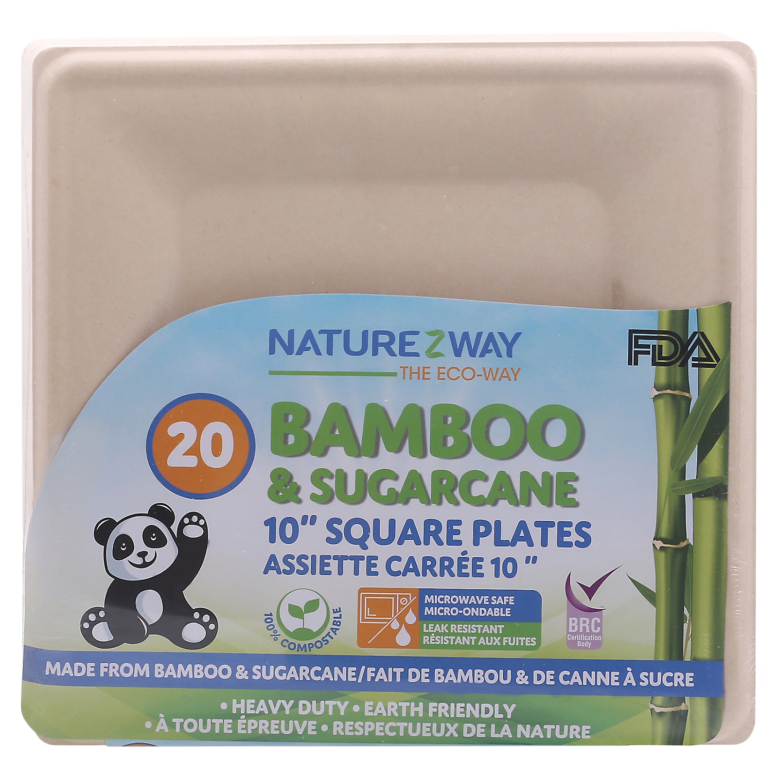 Naturezway - Plate Bmboo Sqr 10in 20ct - Case of 12-20 CT