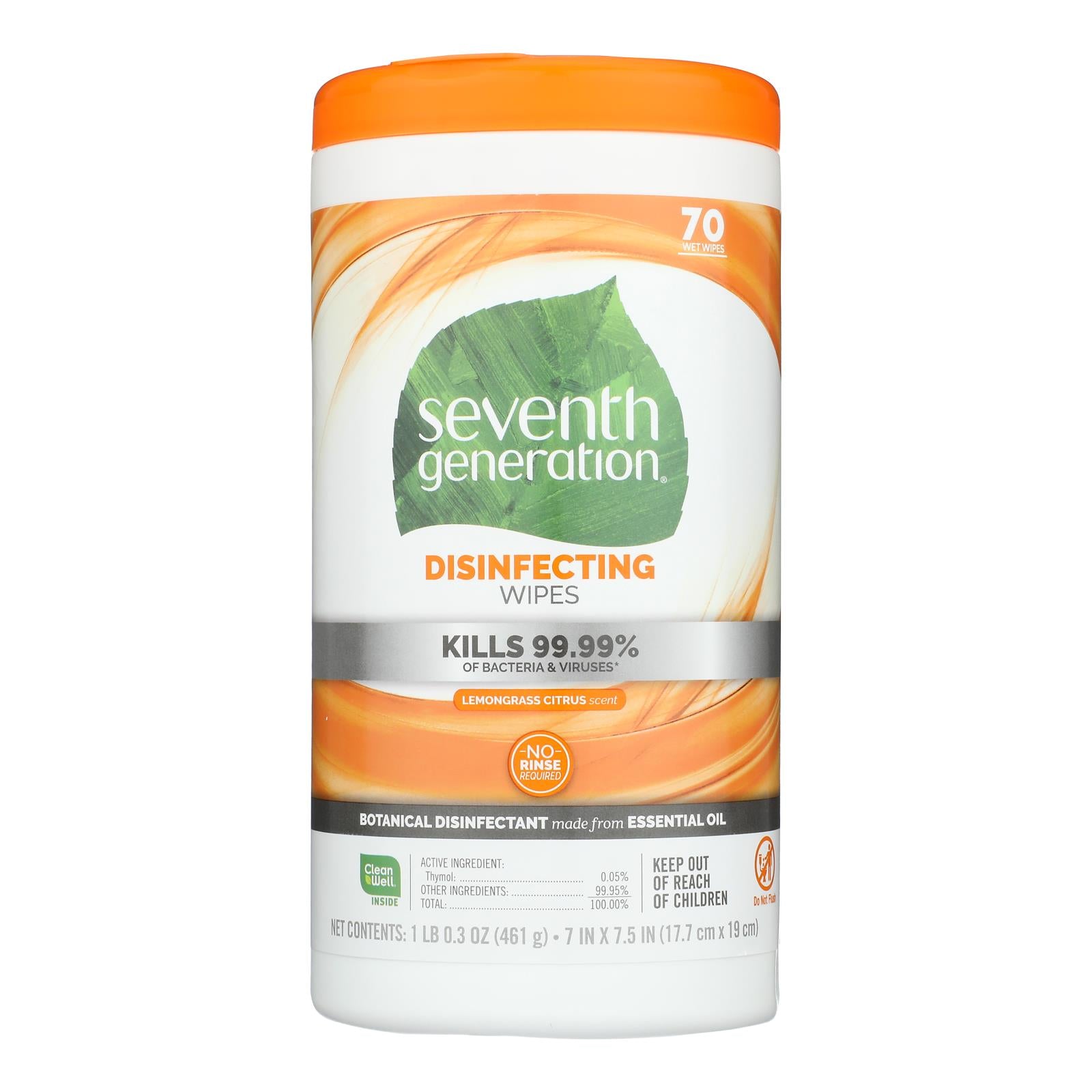 Seventh Generation Disinfecting Wipes Lemongrass and Citrus - 70 Wipes
