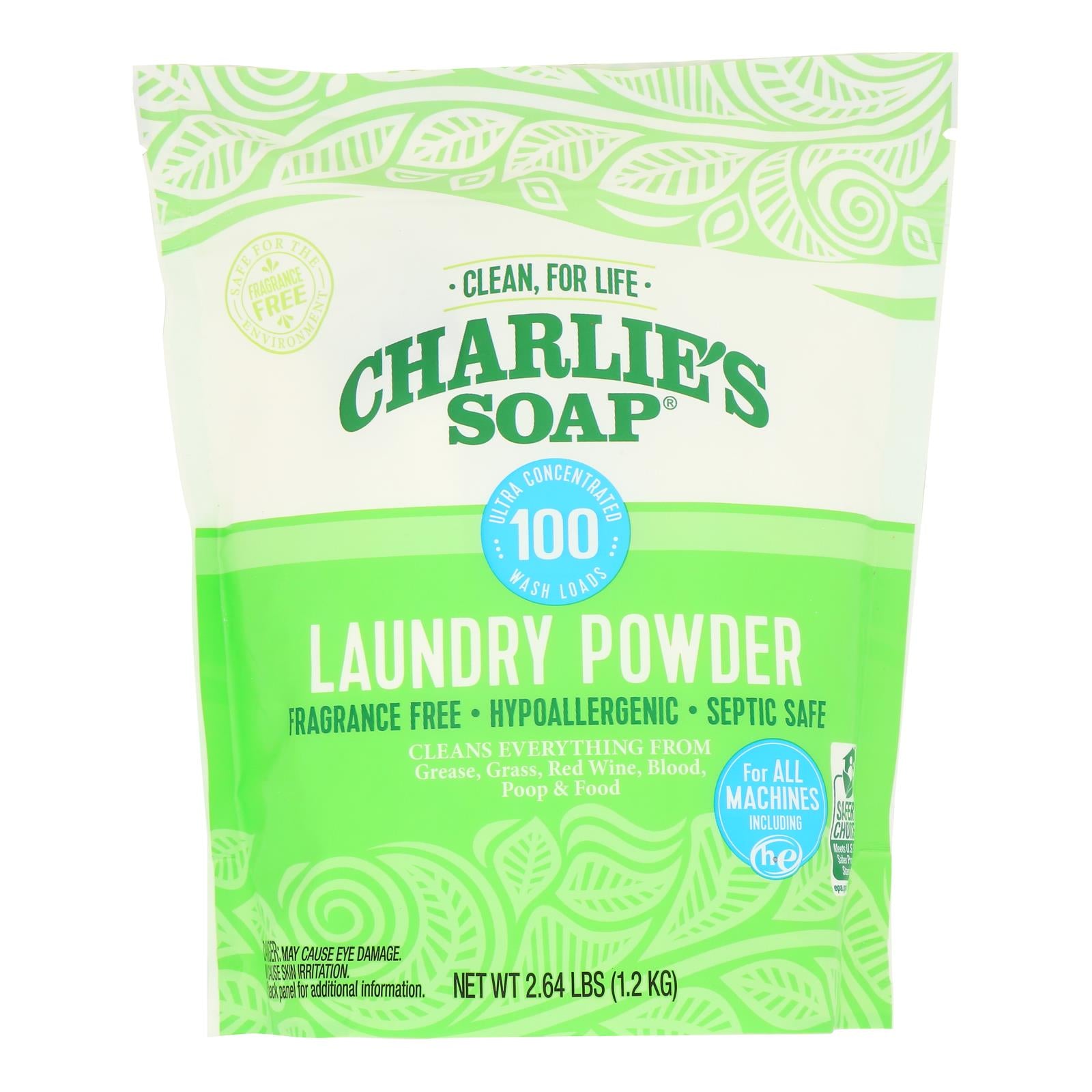 Charlies Soap Laundry Detergent - 100 Loads - Powder - 2.64 lb - case of 6