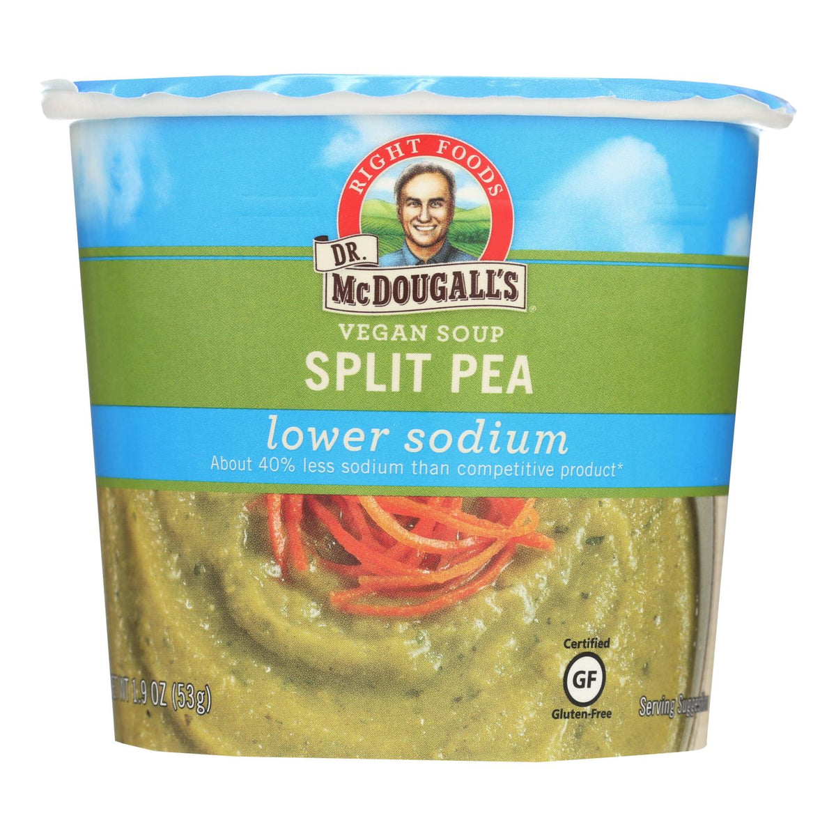 Dr. McDougall's Vegan Split Pea Lower Sodium Soup Cup - Case of 6 - 1.9 oz.