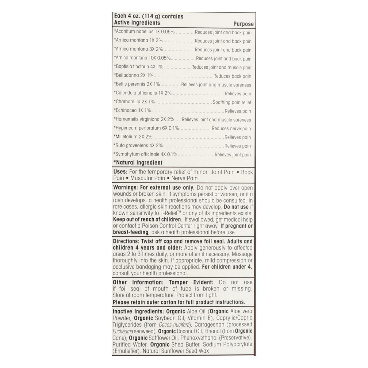 T-Relief - Pain Relief Ointment - Arnica plus 12 Natural Ingredients - 3.53 oz