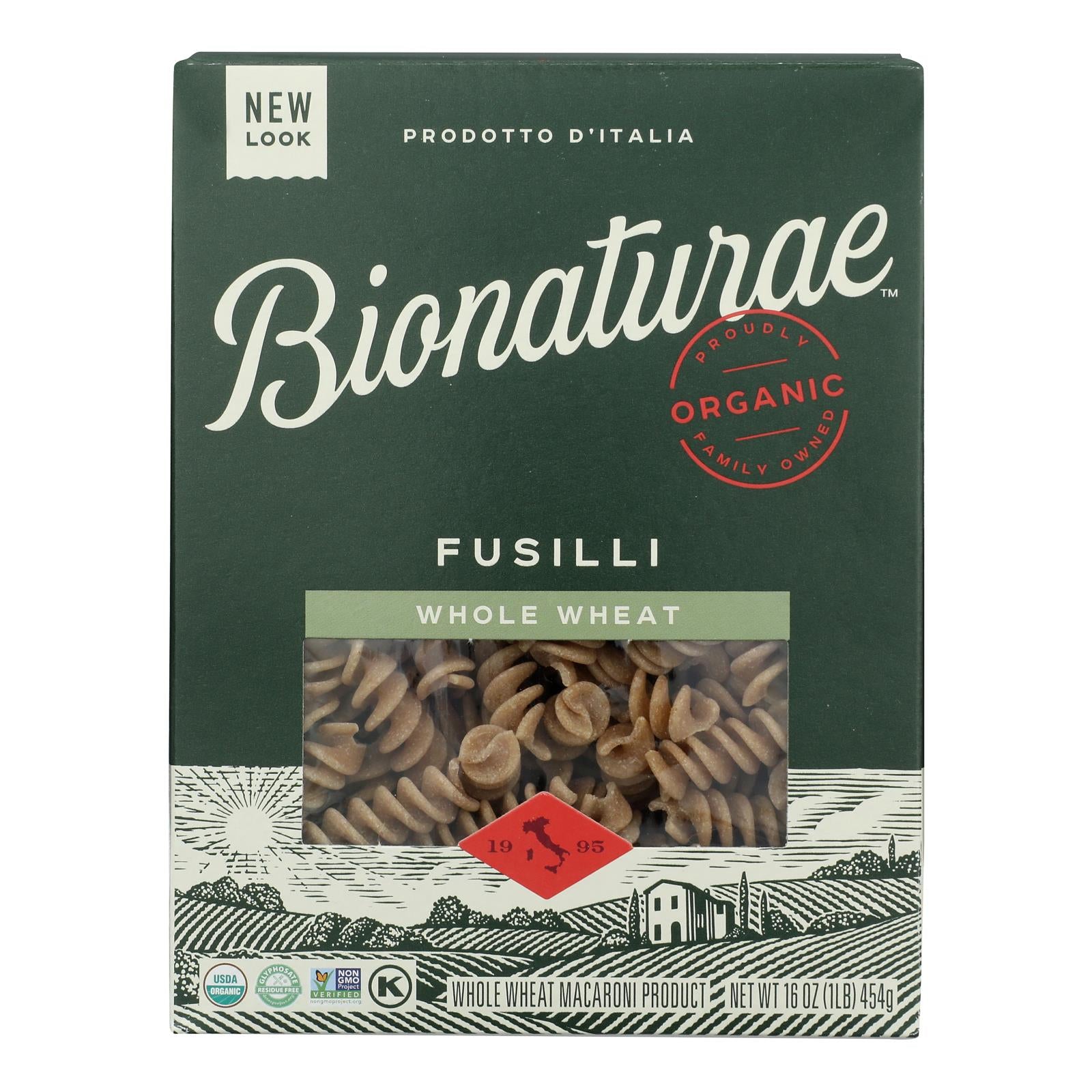 Bionaturae Pasta - Organic - 100 Percent Whole Wheat - Fusilli - 16 oz - case of 12