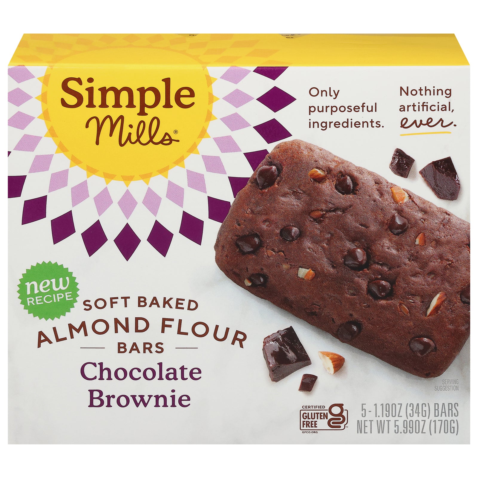 Simple Mills, Soft Baked Almond Flour Bars Chocolate Brownie, Case Of 6, 5 - 1.19 oz / 5.99 oz