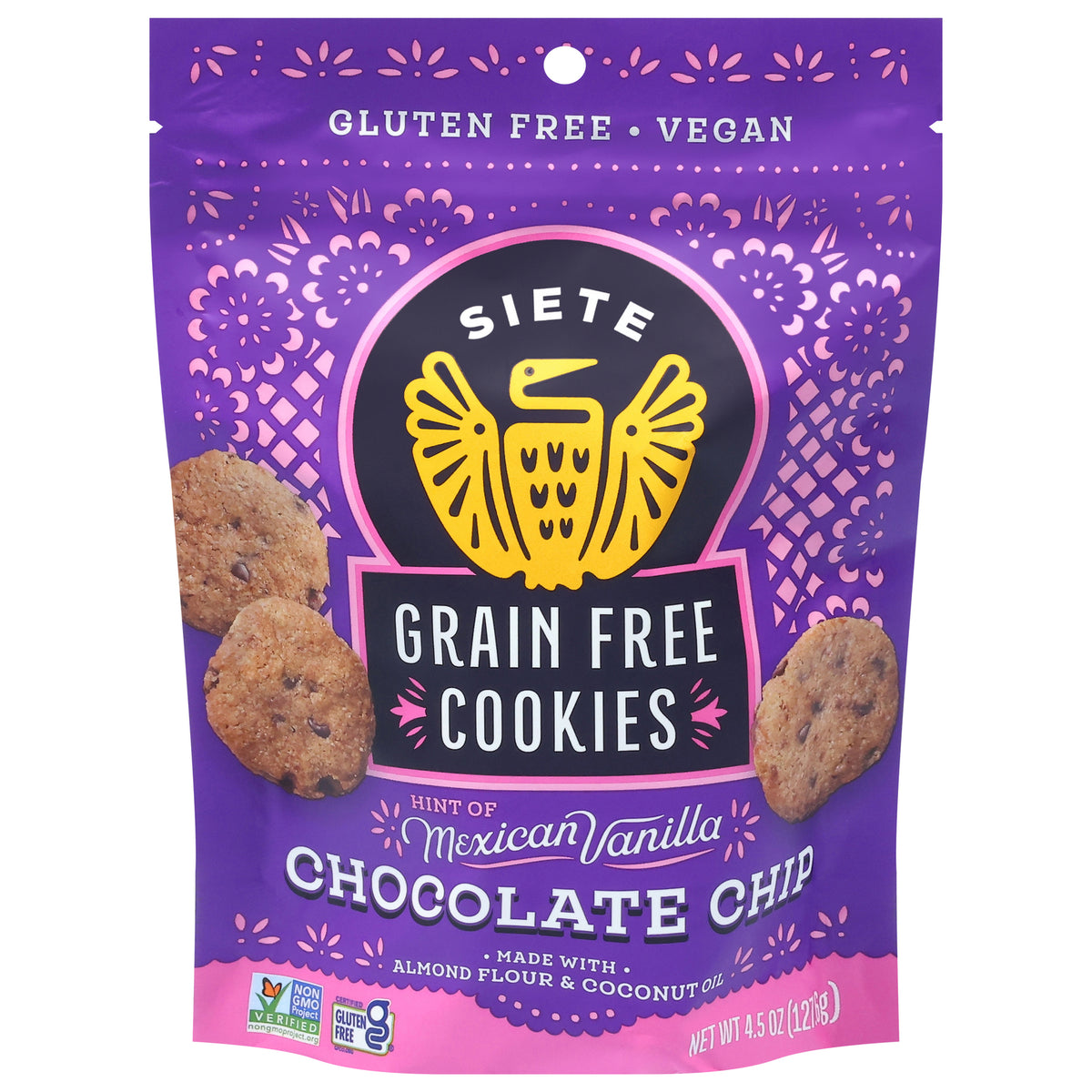 Siete, Grain Free Mexican Vanilla Chocolate Chip Cookies, Case Of 10, 4.5 oz