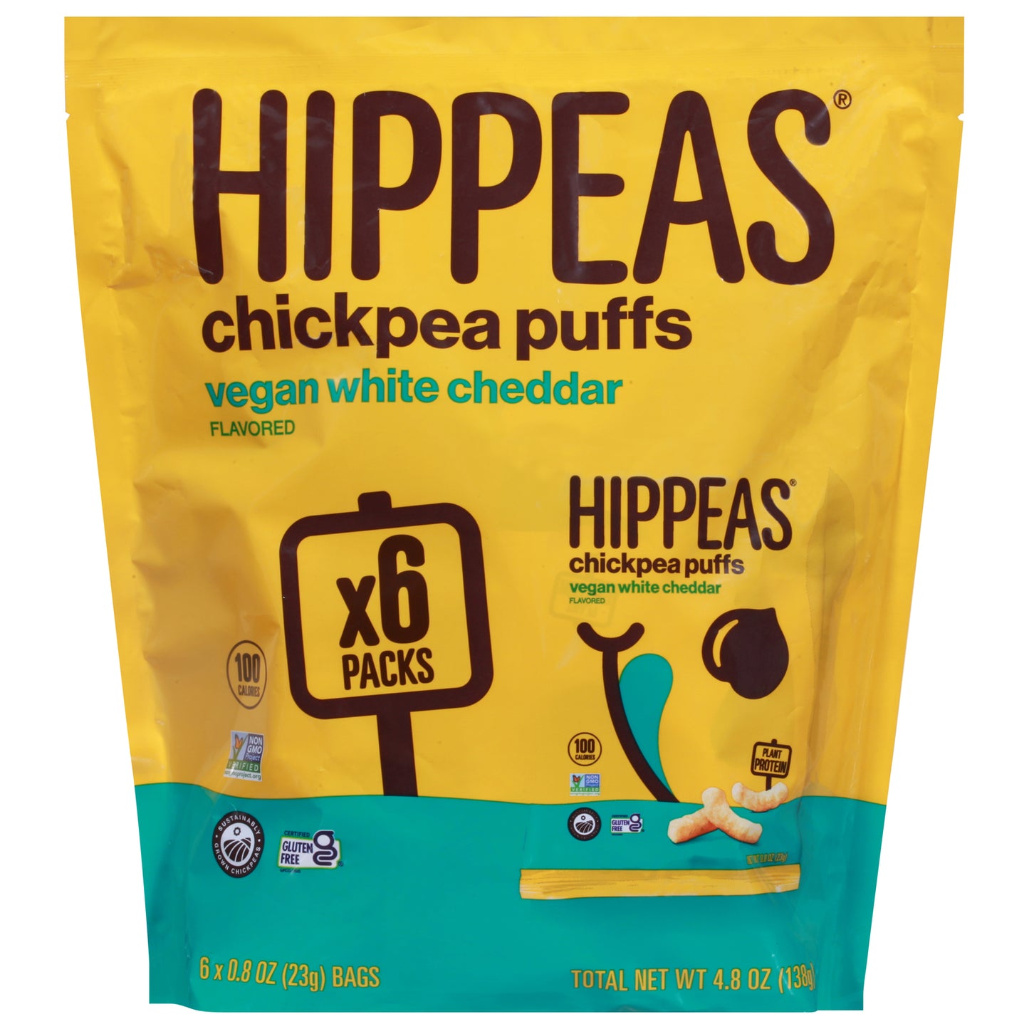Hippeas, Vegan White Cheddar Flavored Chickpea Puffs, Case Of 12, 6/.8 oz