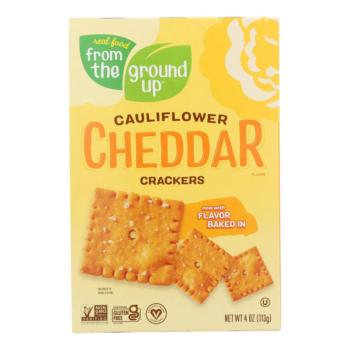 From The Ground Up - Cauliflower Crackers - Cheddar - Case of 6 - 4 oz.