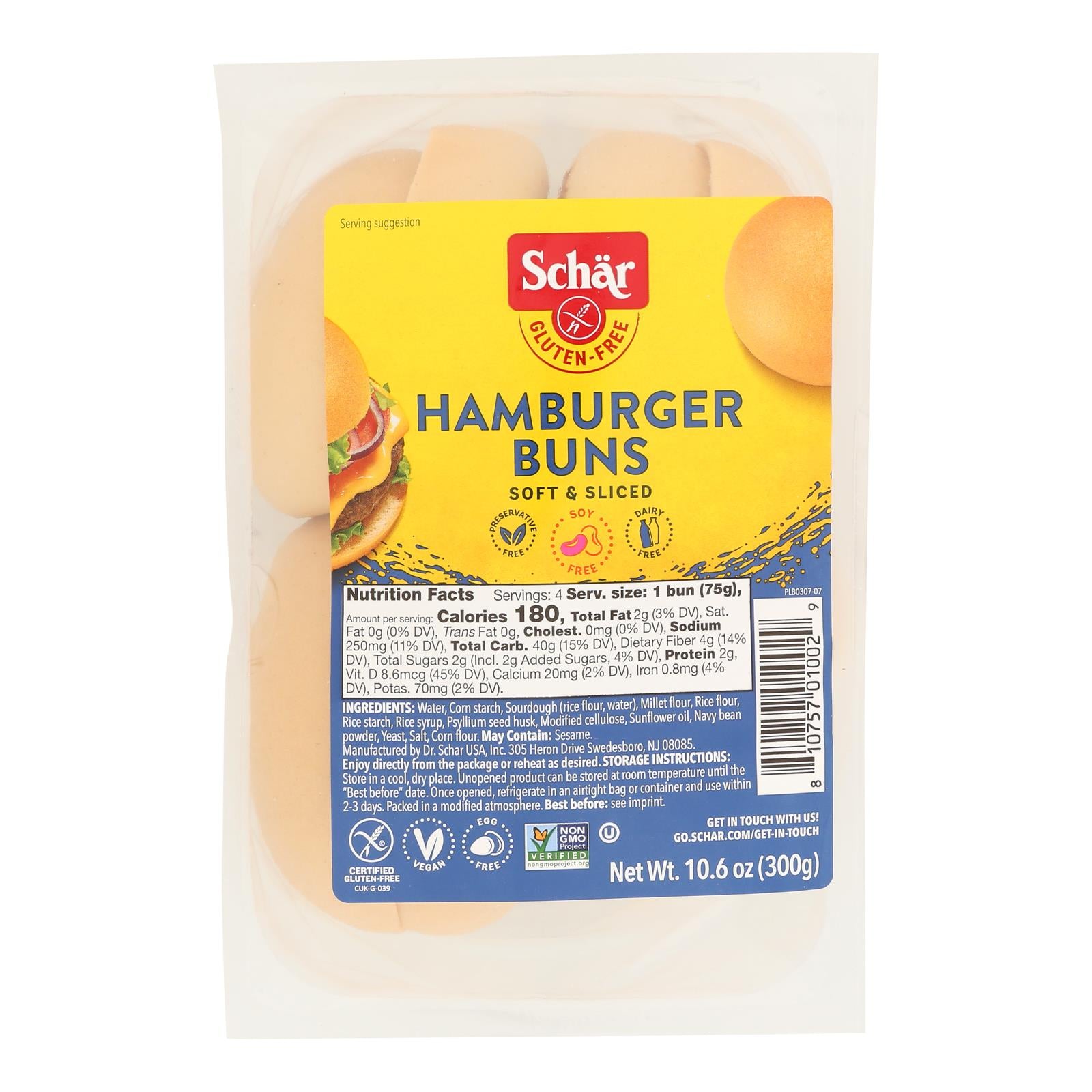 Schar - Rolls Hamburger Buns Gluten Free - Case of 4-10.6 OZ