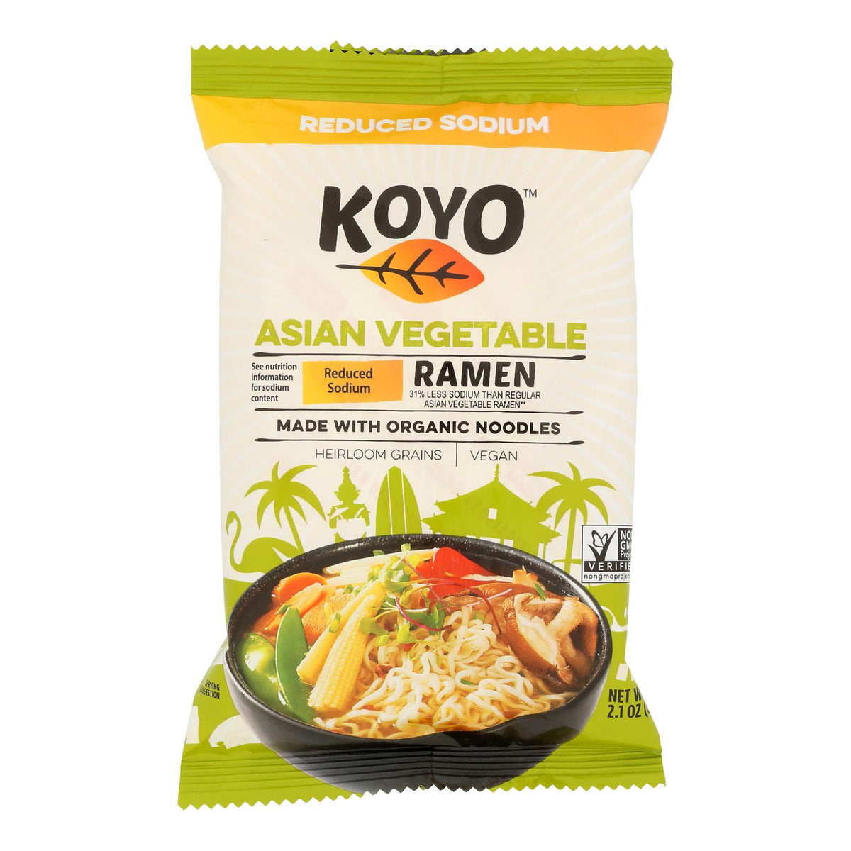 Koyo Asian Vegetable Reduced Sodium Ramen - Case of 12 - 2.1 OZ