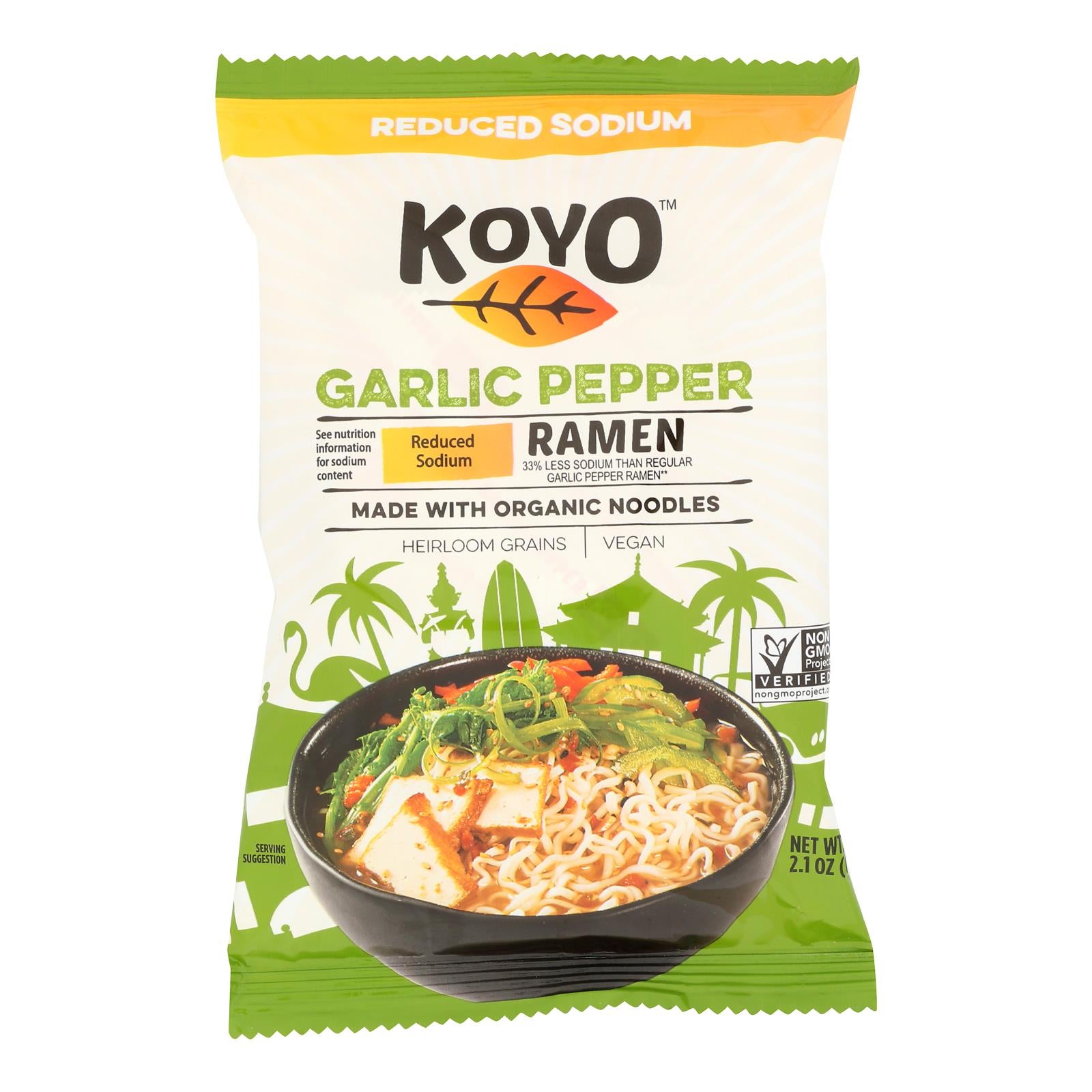 Koyo Garlic Pepper Reduced Sodium Ramen - Case of 12 - 2.1 OZ
