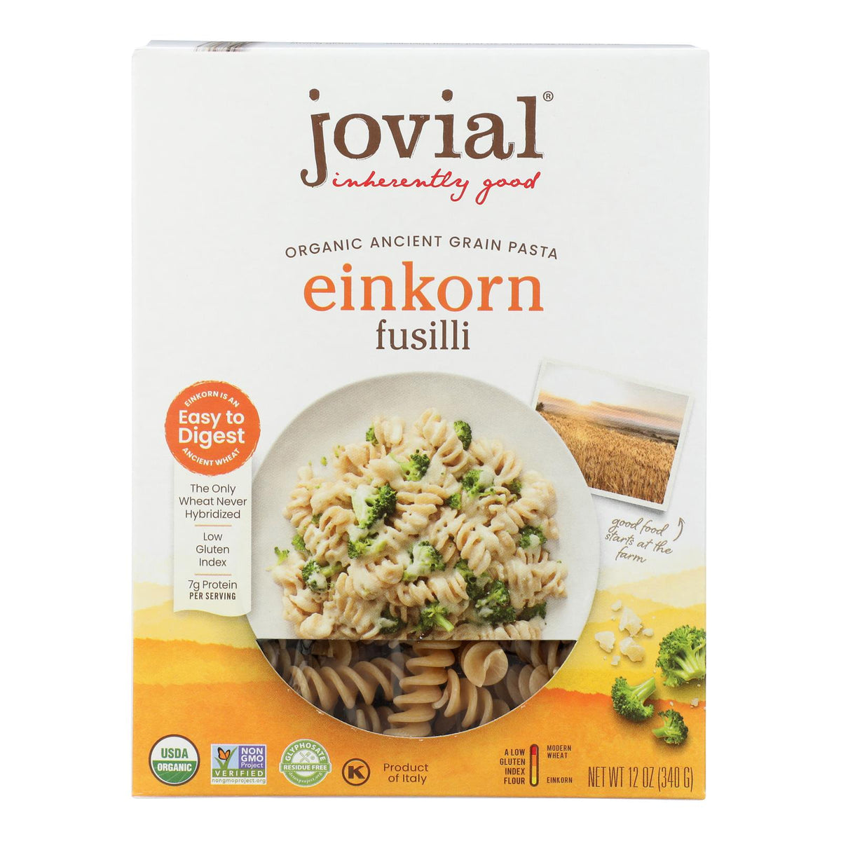Jovial - Gluten Free Brown Rice Pasta - Fusilli - Case of 12 - 12 oz.