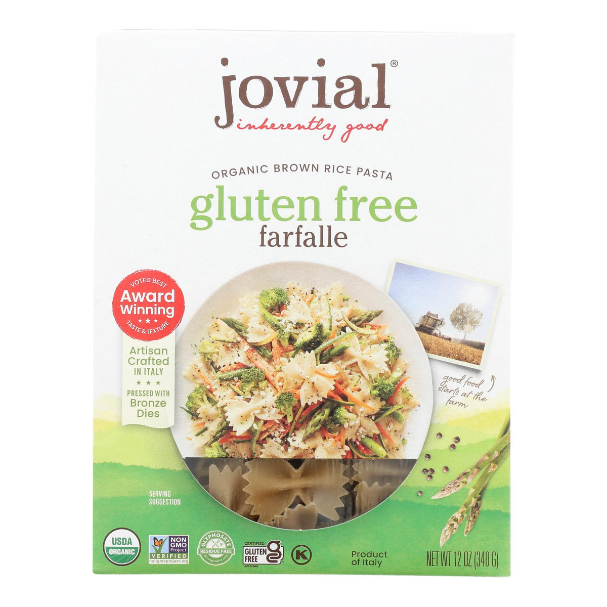 Jovial - Gluten Free Brown Rice Pasta - Farfalle - Case of 12 - 12 oz.