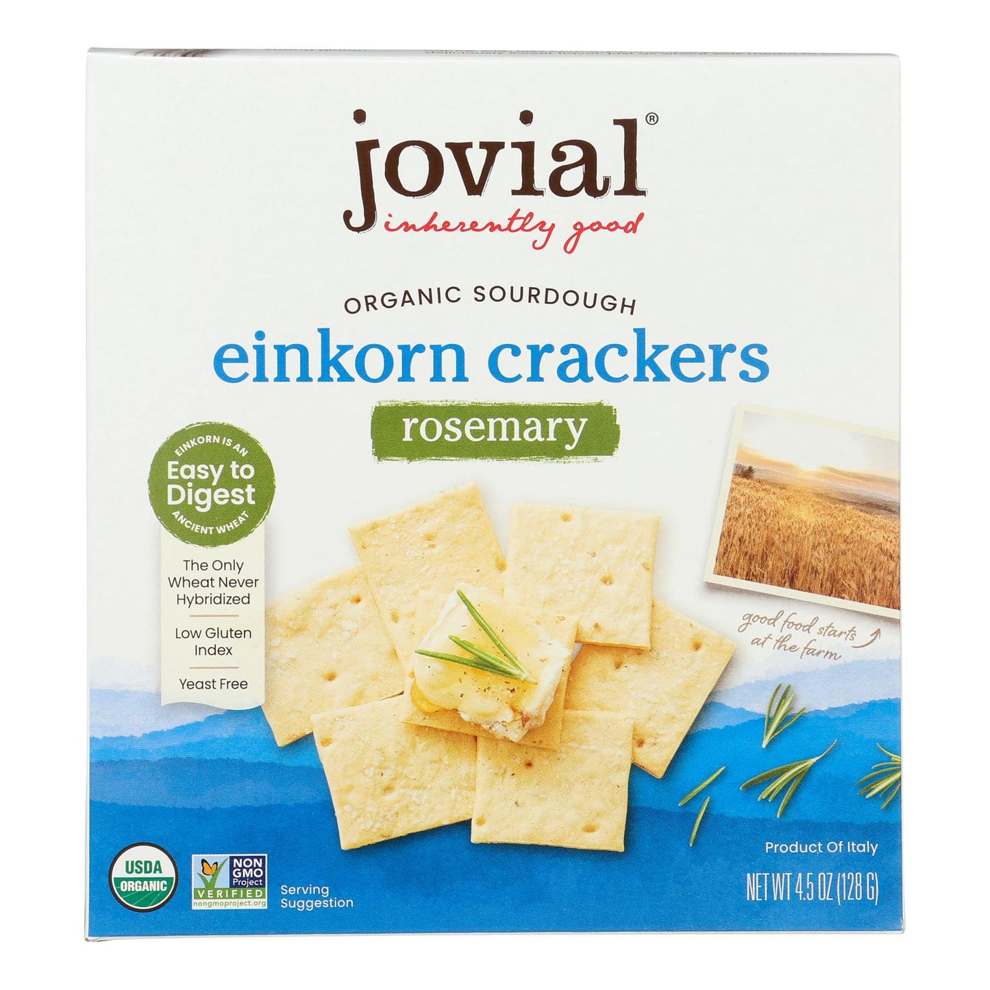 Jovial - Sourdough Einkorn Crackers - Rosemary - Case of 10 - 4.5 oz.