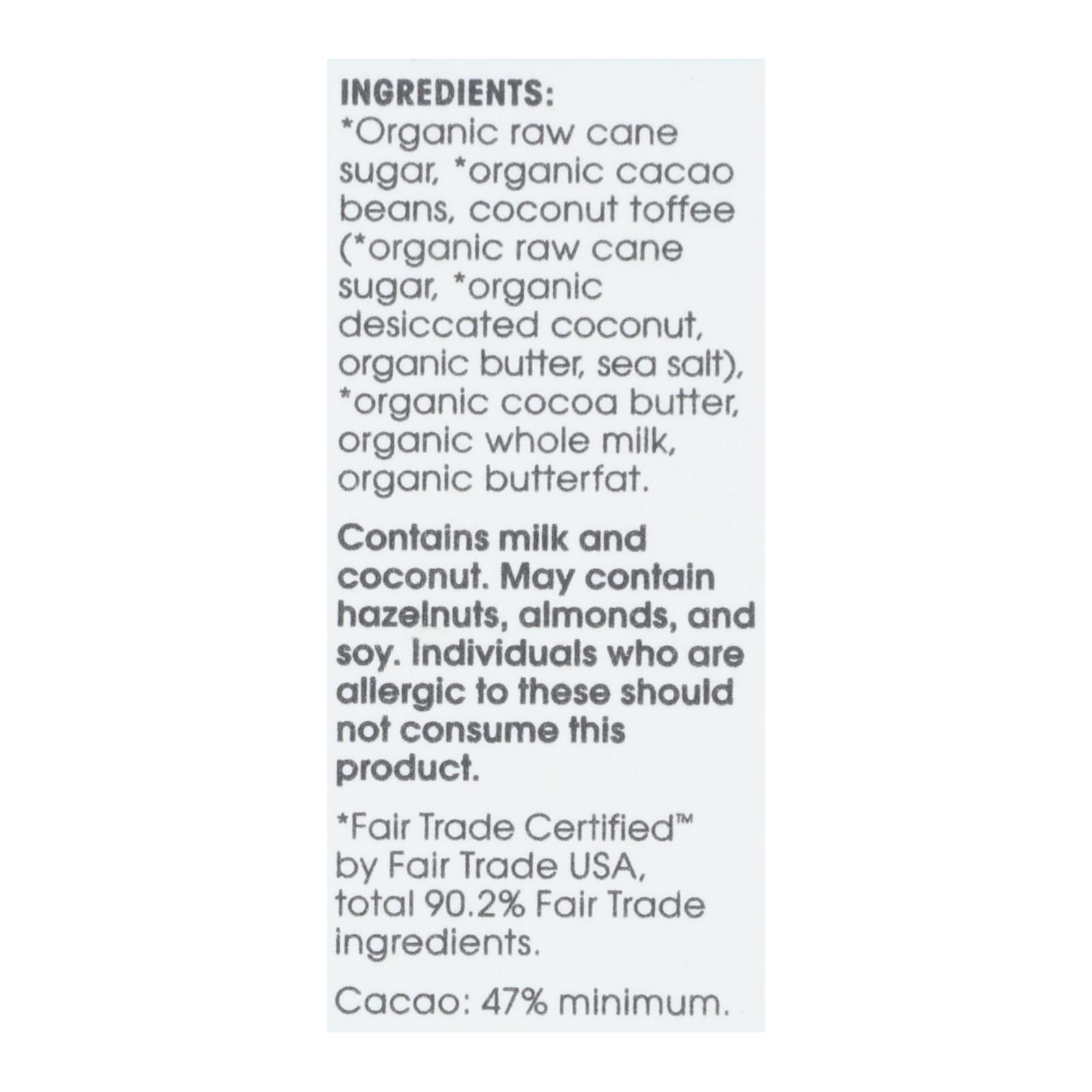 Alter Eco Americas Organic Chocolate Bar - Dark Coconut Toffee - 2.82 oz Bars - Case of 12