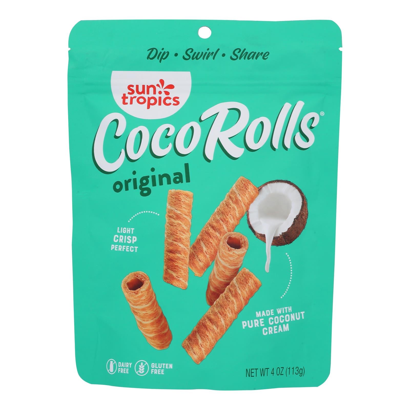 Sun Tropics Coco Rolls Original, Rolled Coconut Wafer  - Case of 12 - 4 OZ