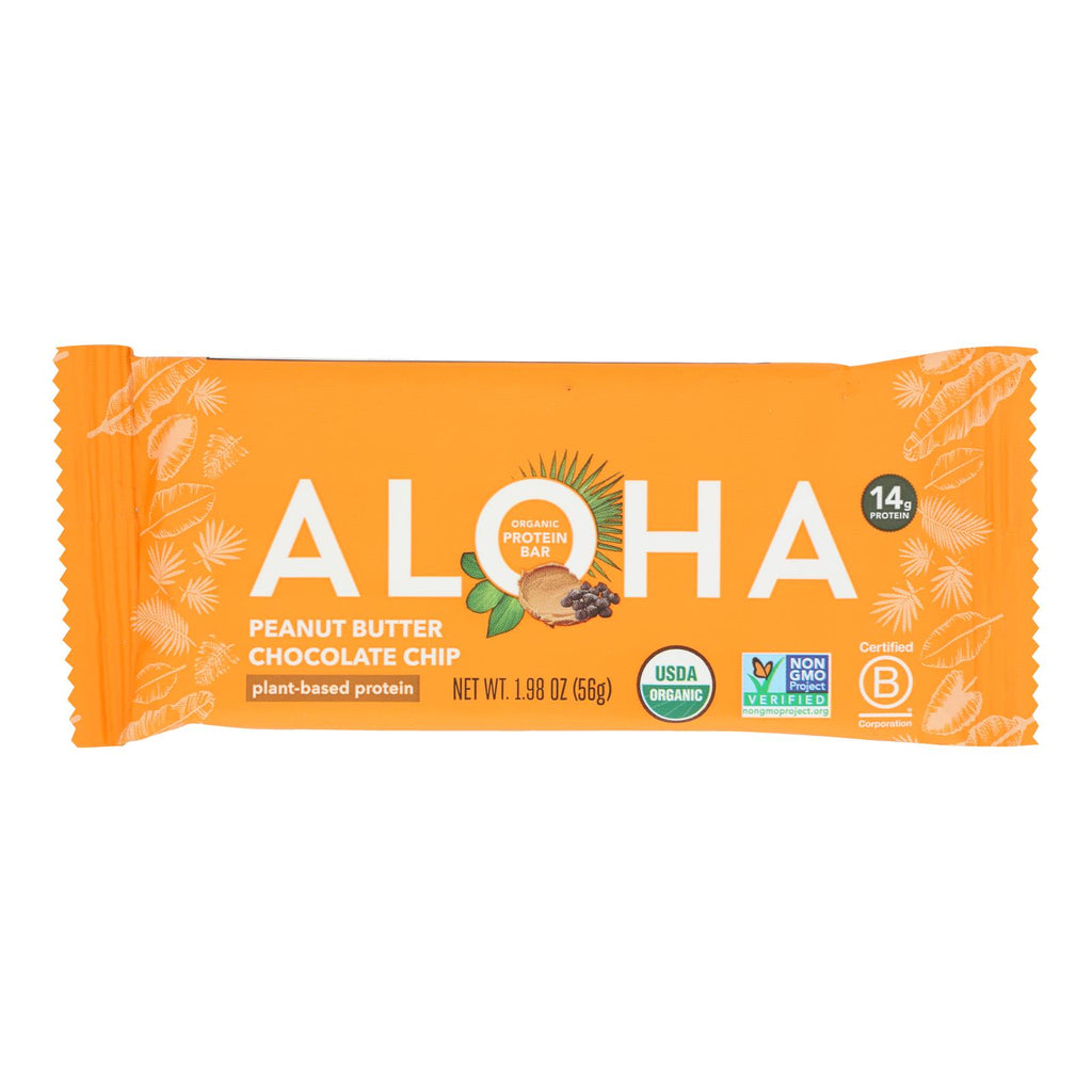 Aloha, Organic Peanut Butter Chocolate Chip Plant Protein Bar, Case Of 12, 1.9 oz