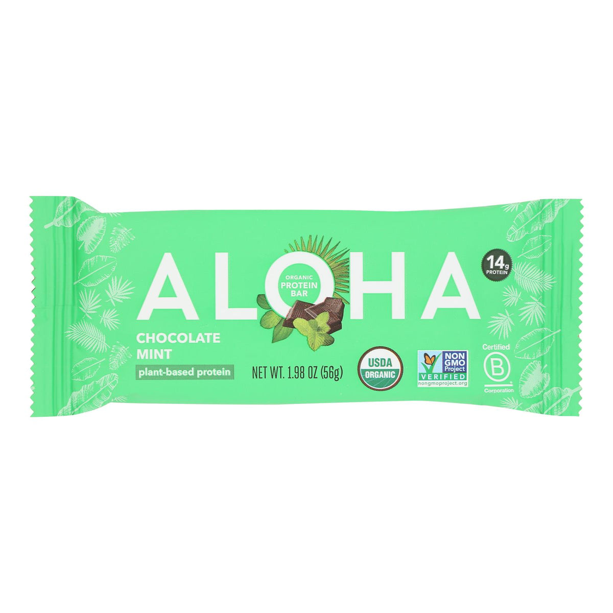 Aloha, Organic Chocolate Mint Plant Protein Bar, Case Of 12, 1.98 oz