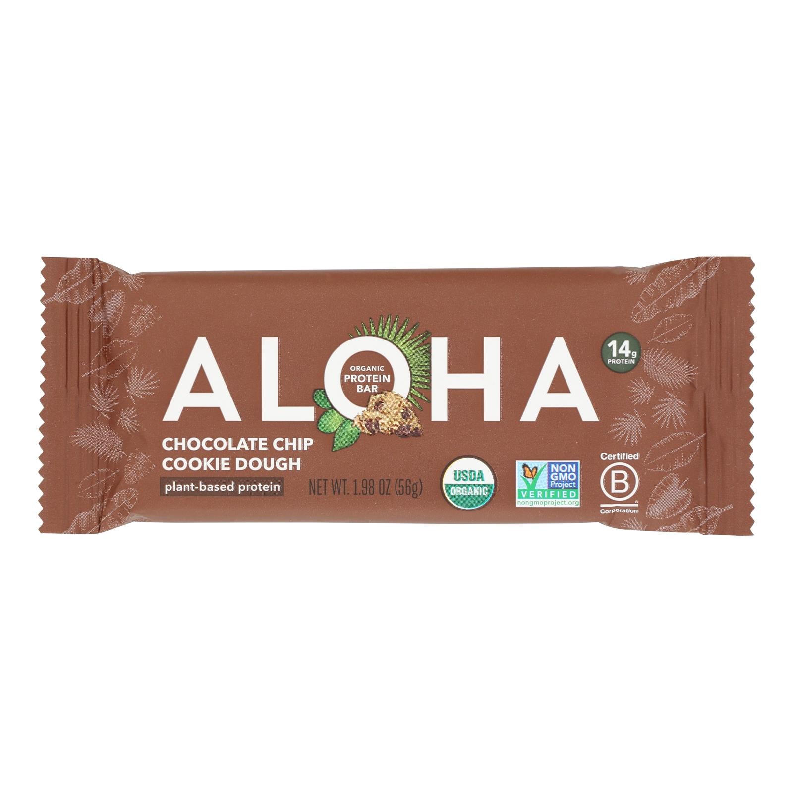 Aloha, Chocolate Chip Cookie Plant Protein Bar, Case Of 12, 1.98 oz