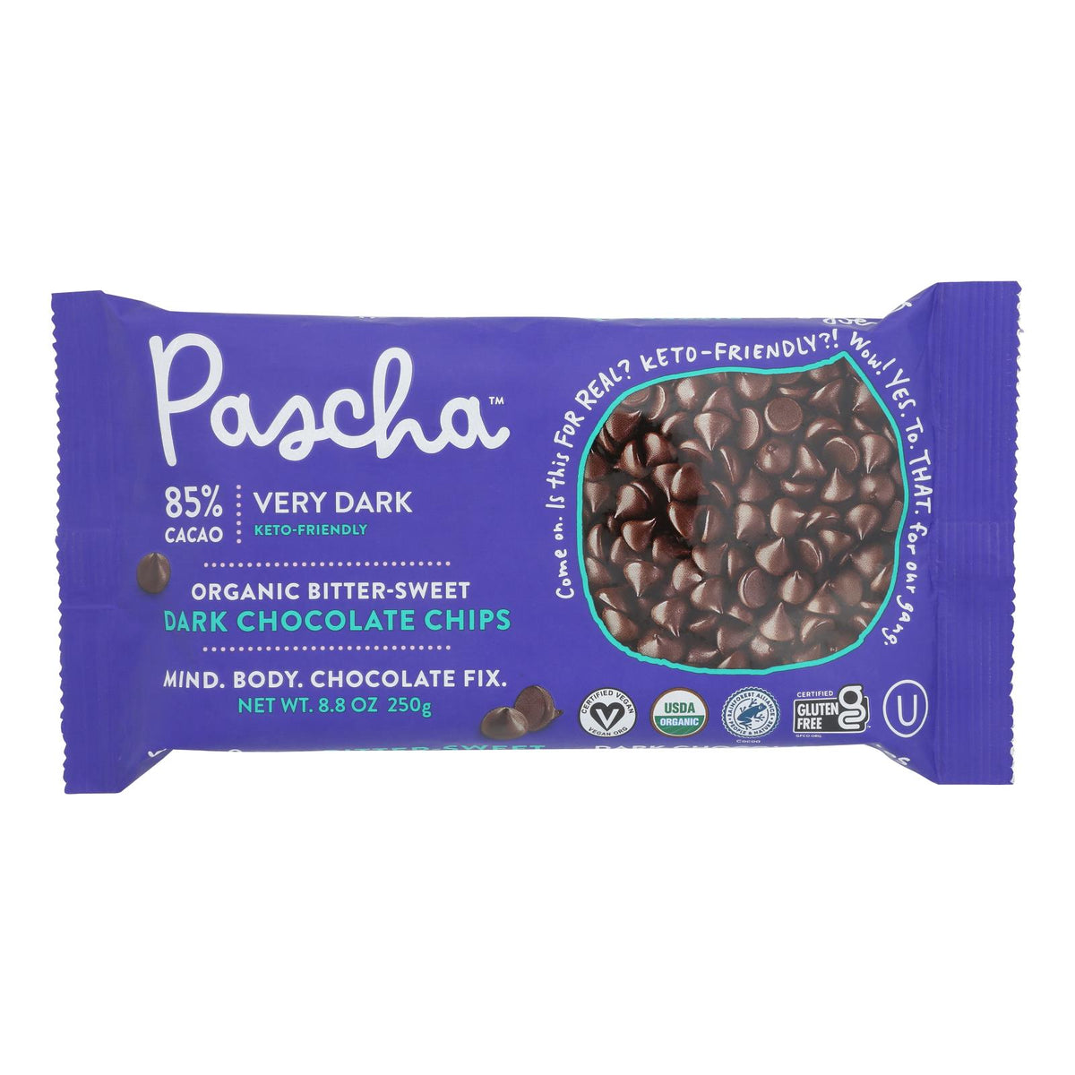 Pascha Organic Chocolate Chips -Bitter-Sweet Dark 85% - Case of 6 - 8.8 oz