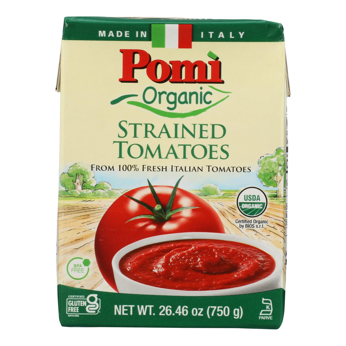 Pomi Organic Strained Tomatoes  - Case of 12 - 26.46 OZ