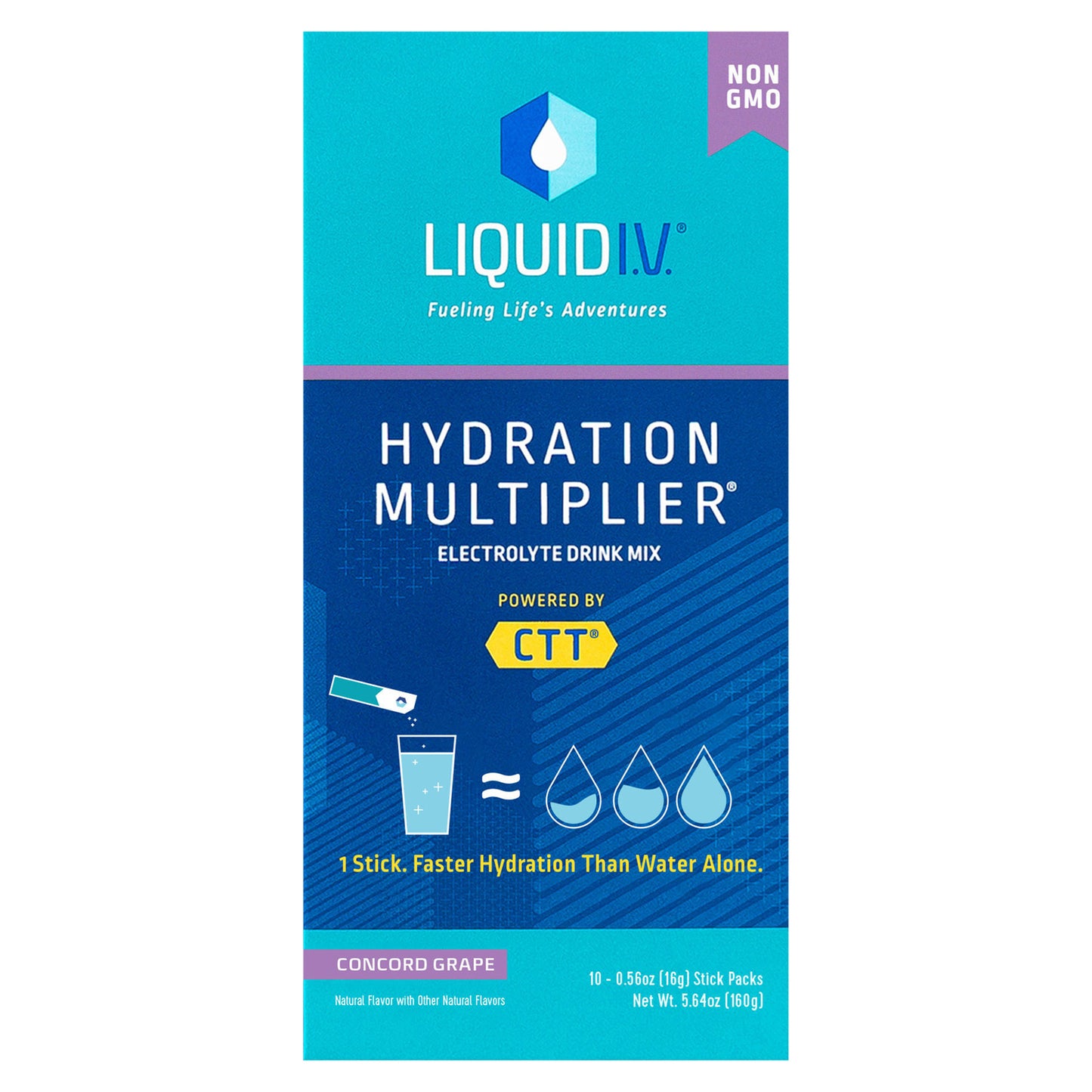 Liquid I.V., Electrolyte Drink Mix Hydration Multiplier Concord Grape 10-0.56 oz sticks, Case Of 12, 5.64 oz