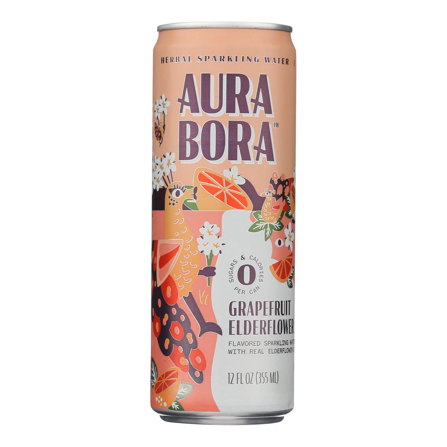 Aura Bora - Spk Water Eldflwr Grapefruit - Case of 12-12 OZ
