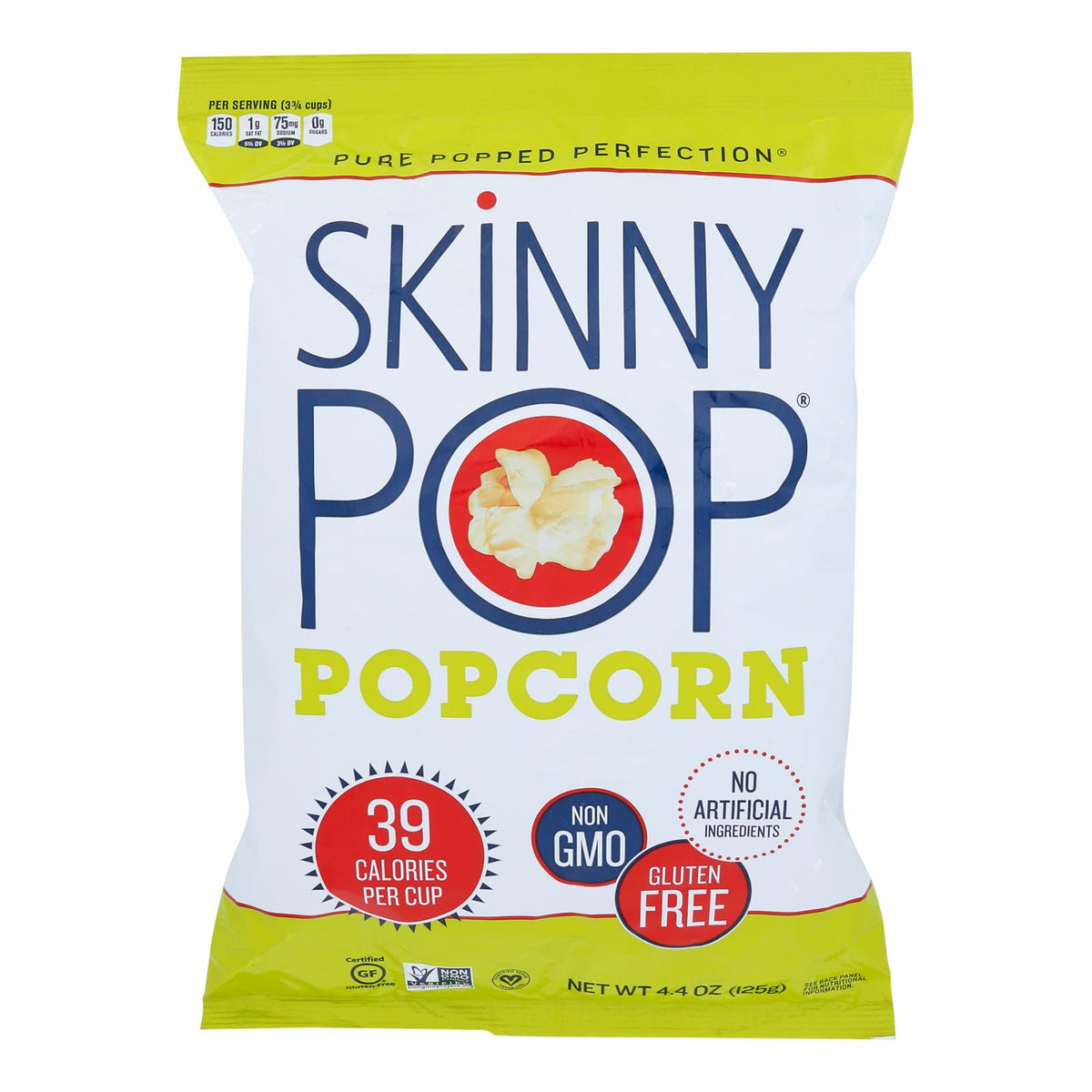 SkinnyPop Popcorn, Skinny Pop Original, Case Of 12, 4.4 oz