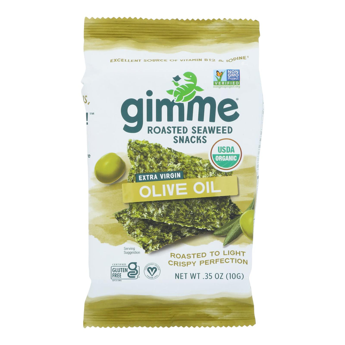 Gimme Seaweed Snacks Seaweed Snack - Organic - Extra Virgin Olive Oil - Case of 12 - .35 oz