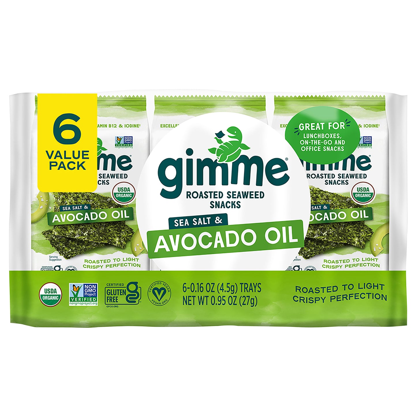 Gimme, Organic Roasted Seaweed Snacks With Sea Salt Avocado Oil, Case Of 8, 6/.16 pk