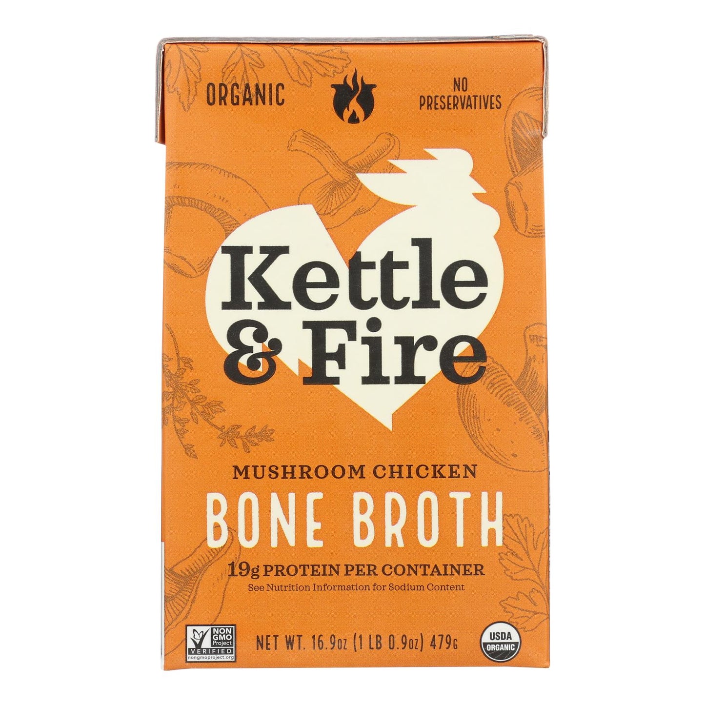 Kettle & Fire Mushroom Chicken Bone Broth  - Case of 6 - 16.9 OZ
