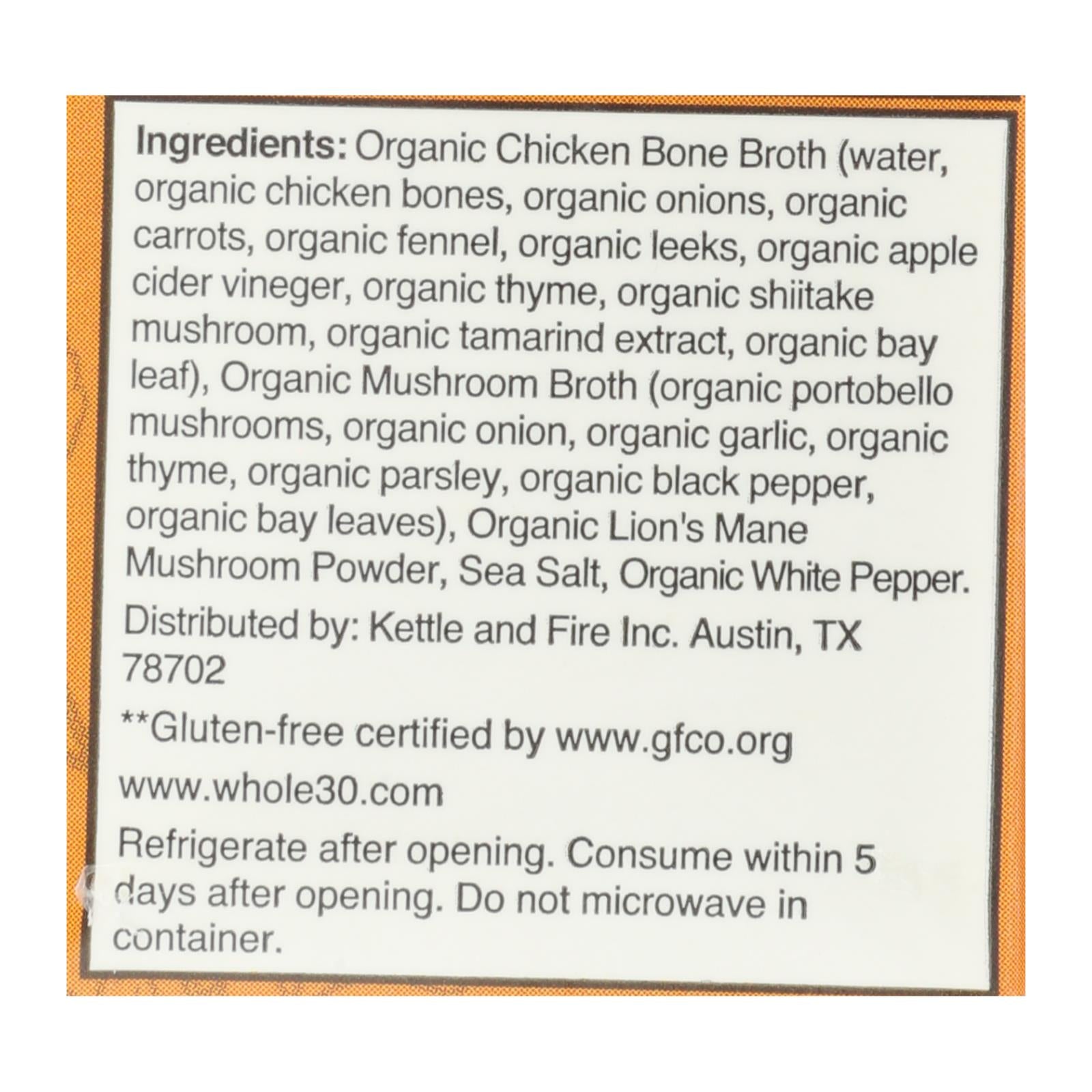 Kettle & Fire Mushroom Chicken Bone Broth  - Case of 6 - 16.9 OZ