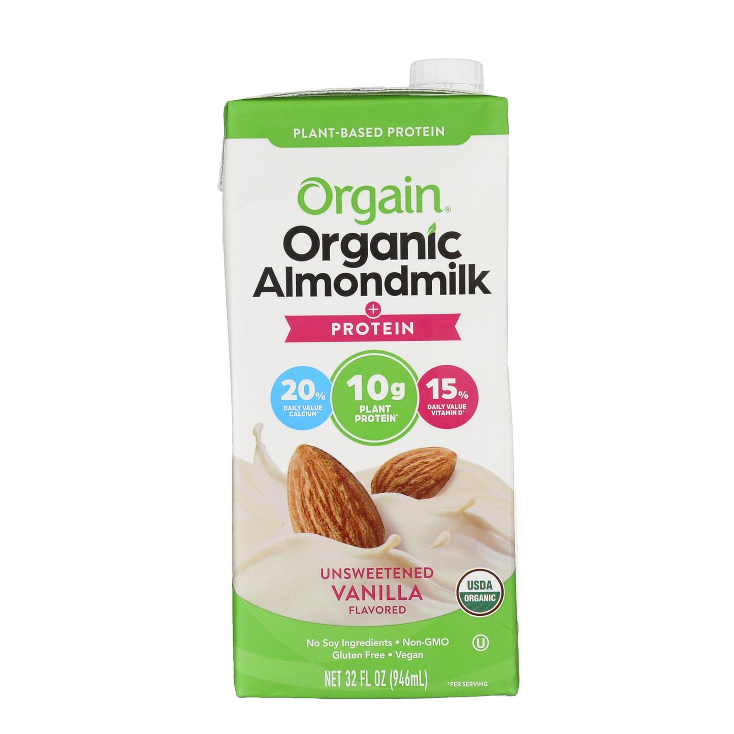 Orgain Organic Protein Almond Milk - Unsweetened Vanilla - Case of 6 - 32 FZ