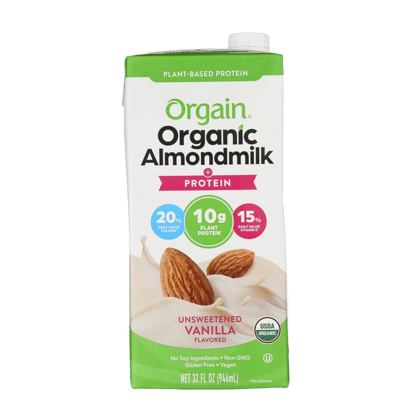 Orgain Organic Protein Almond Milk - Unsweetened Vanilla - Case of 6 - 32 FZ