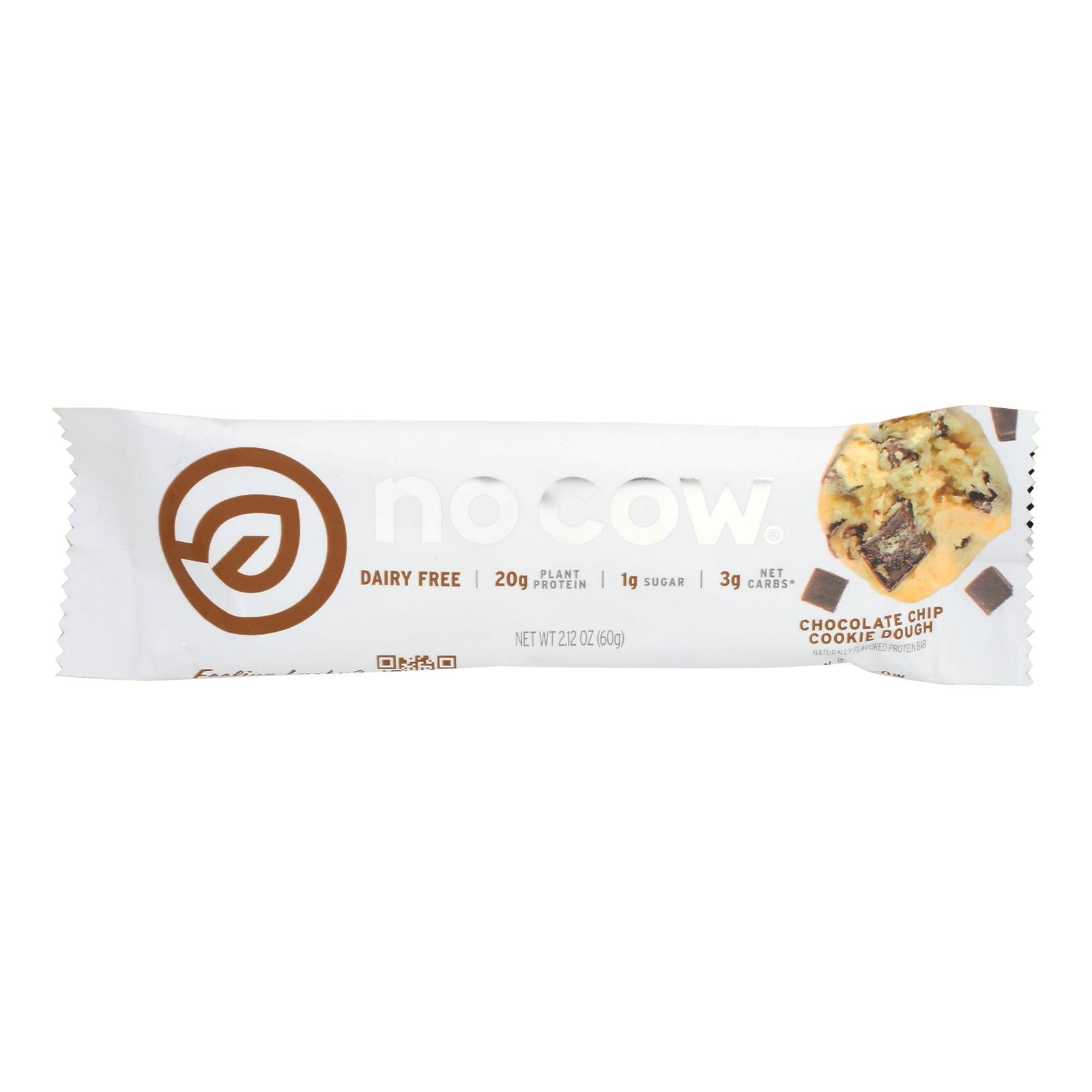 No Cow Bar - Bar Cookie Dough - Case of 12-2.12 OZ