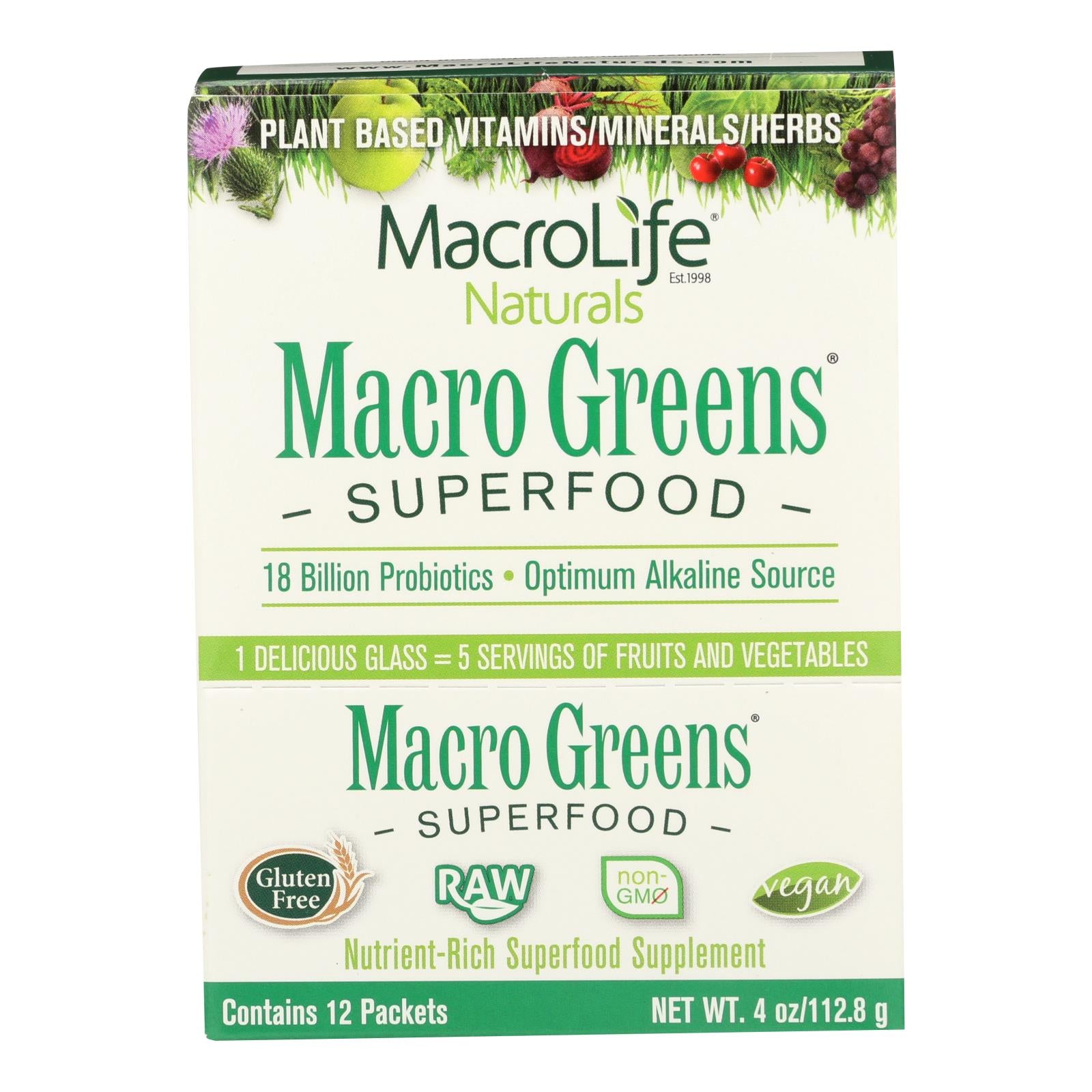 MacroLife Naturals Macro Greens Original - 12 Packets - 4 oz